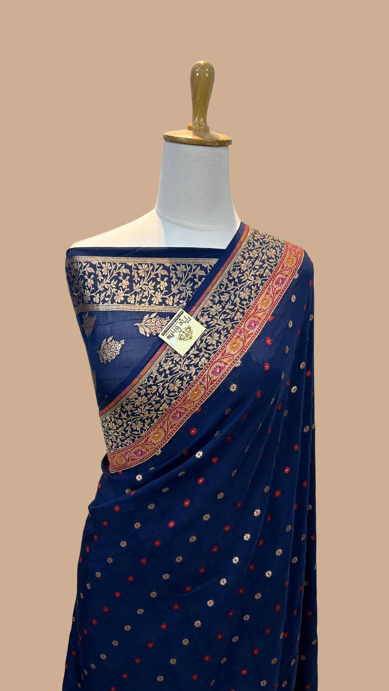 Khaddi Georgette Handloom Banarasi Saree - Jaal with Meenakari