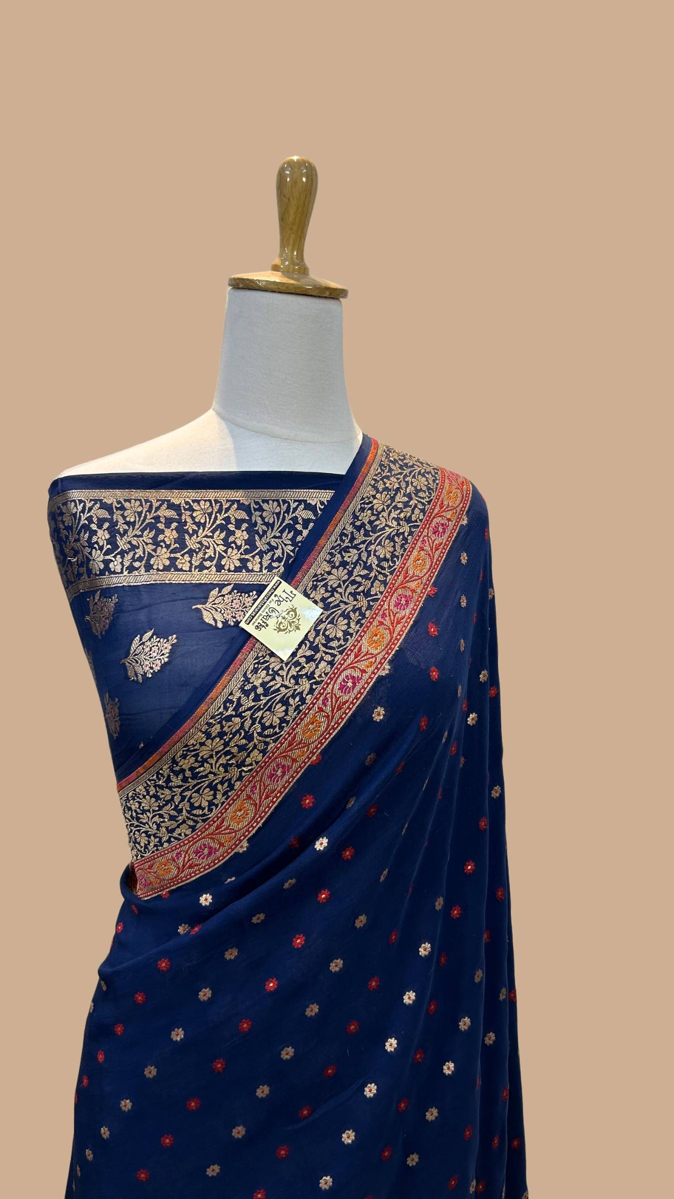 Khaddi Georgette Handloom Banarasi Saree - Jaal with Meenakari