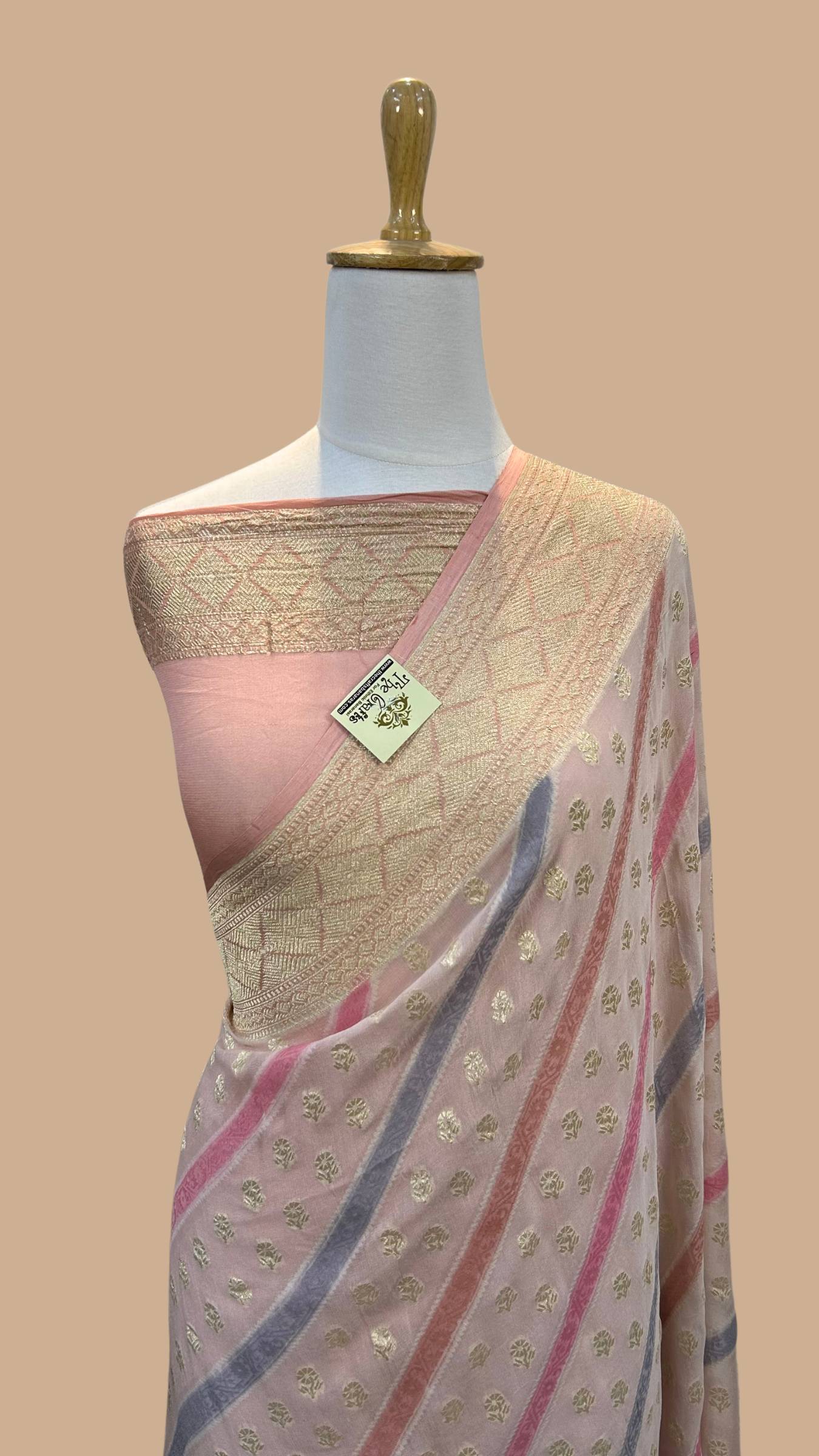 Khaddi Georgette Handloom Banarasi Saree - With sona roopa stripes work