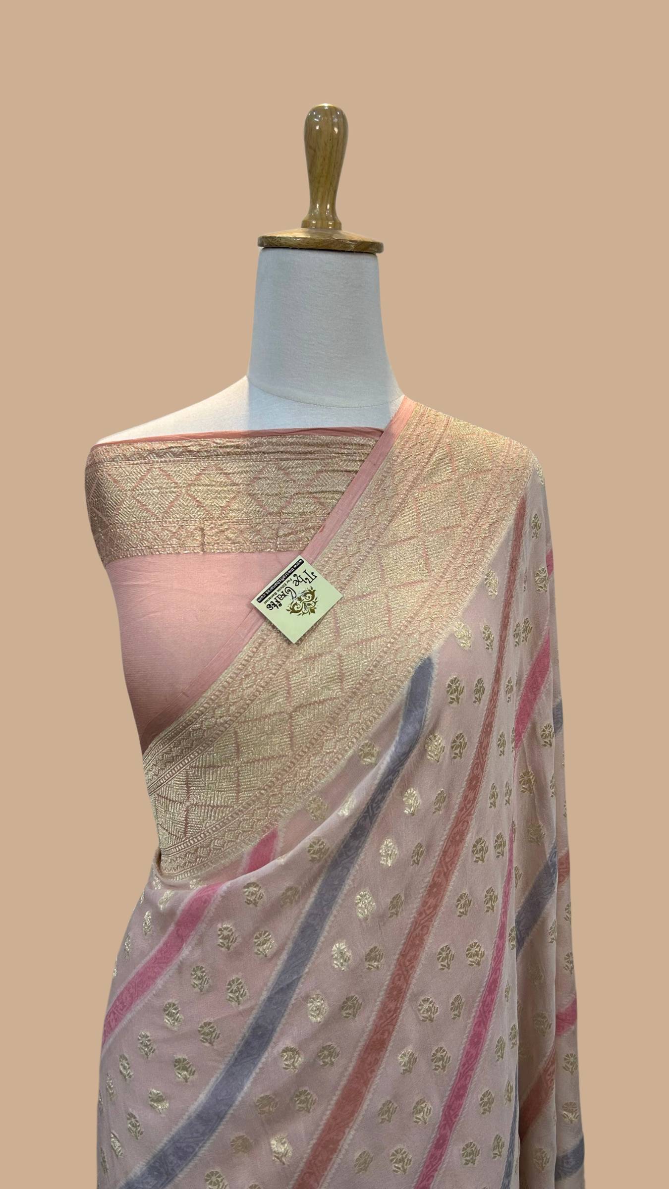 Khaddi Georgette Handloom Banarasi Saree - With sona roopa stripes work