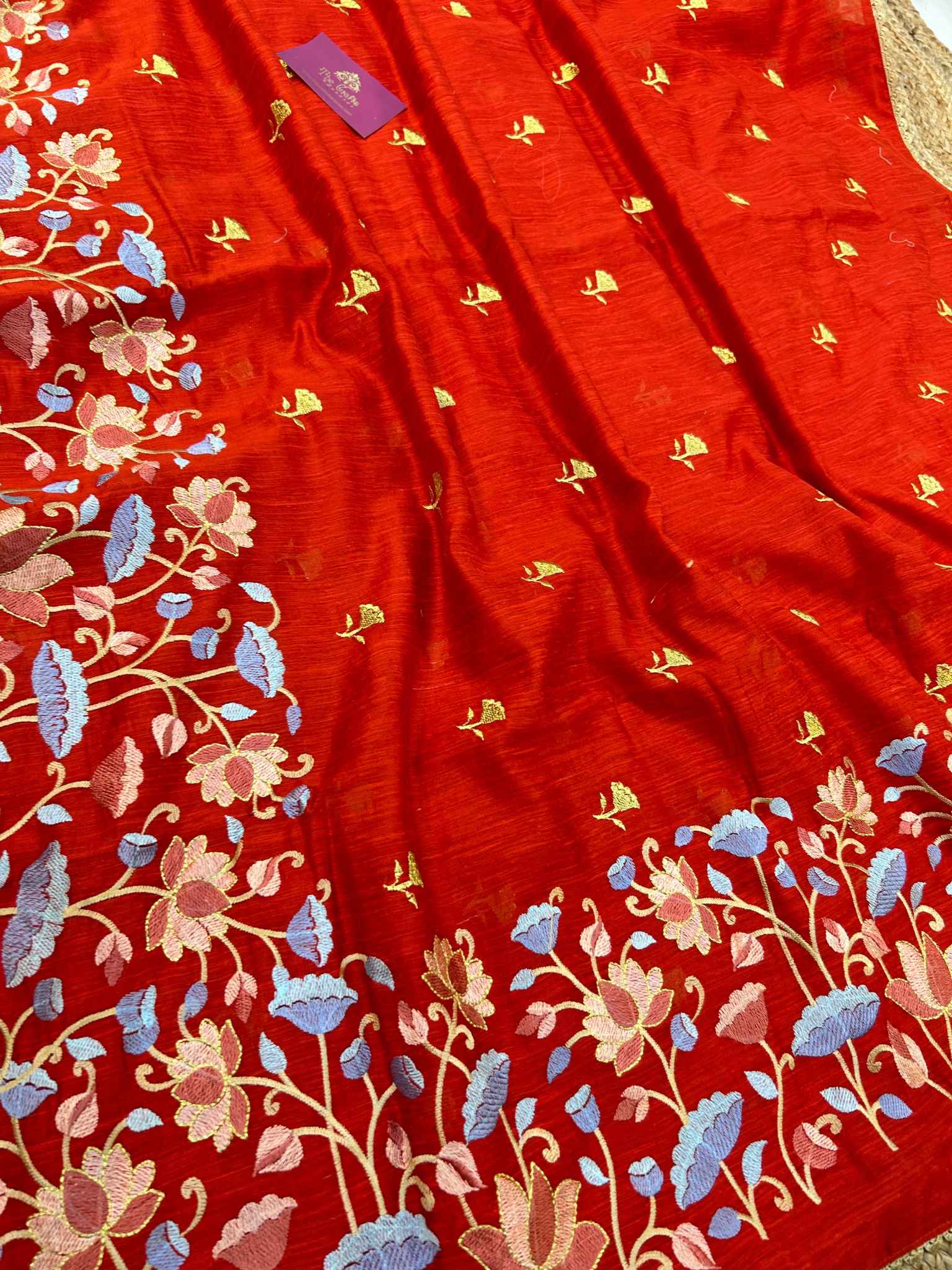 Pure Raw Silk Handloom Banarasi Saree - Chikankari work