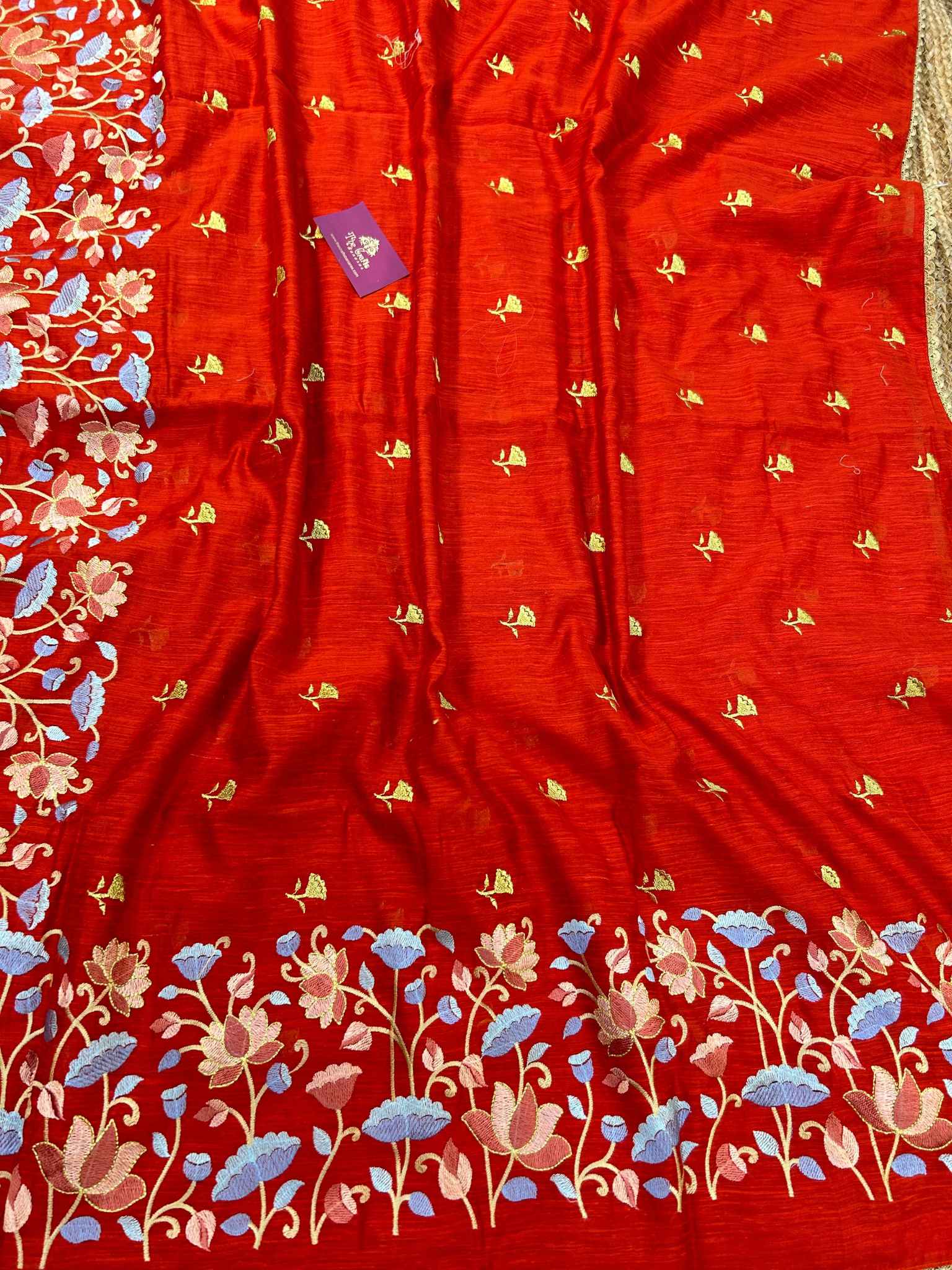 Pure Raw Silk Handloom Banarasi Saree - Chikankari work