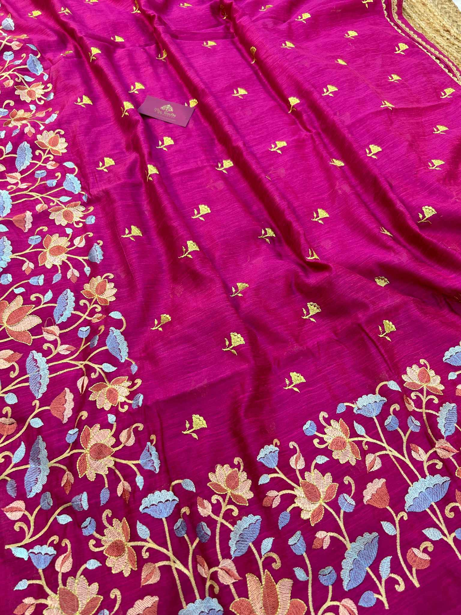 Pure Raw Silk Handloom Banarasi Saree - Chikankari work