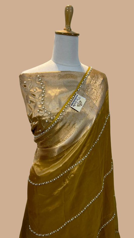 Pure Kora Tissue Silk Banarasi Saree - hanwork motifs