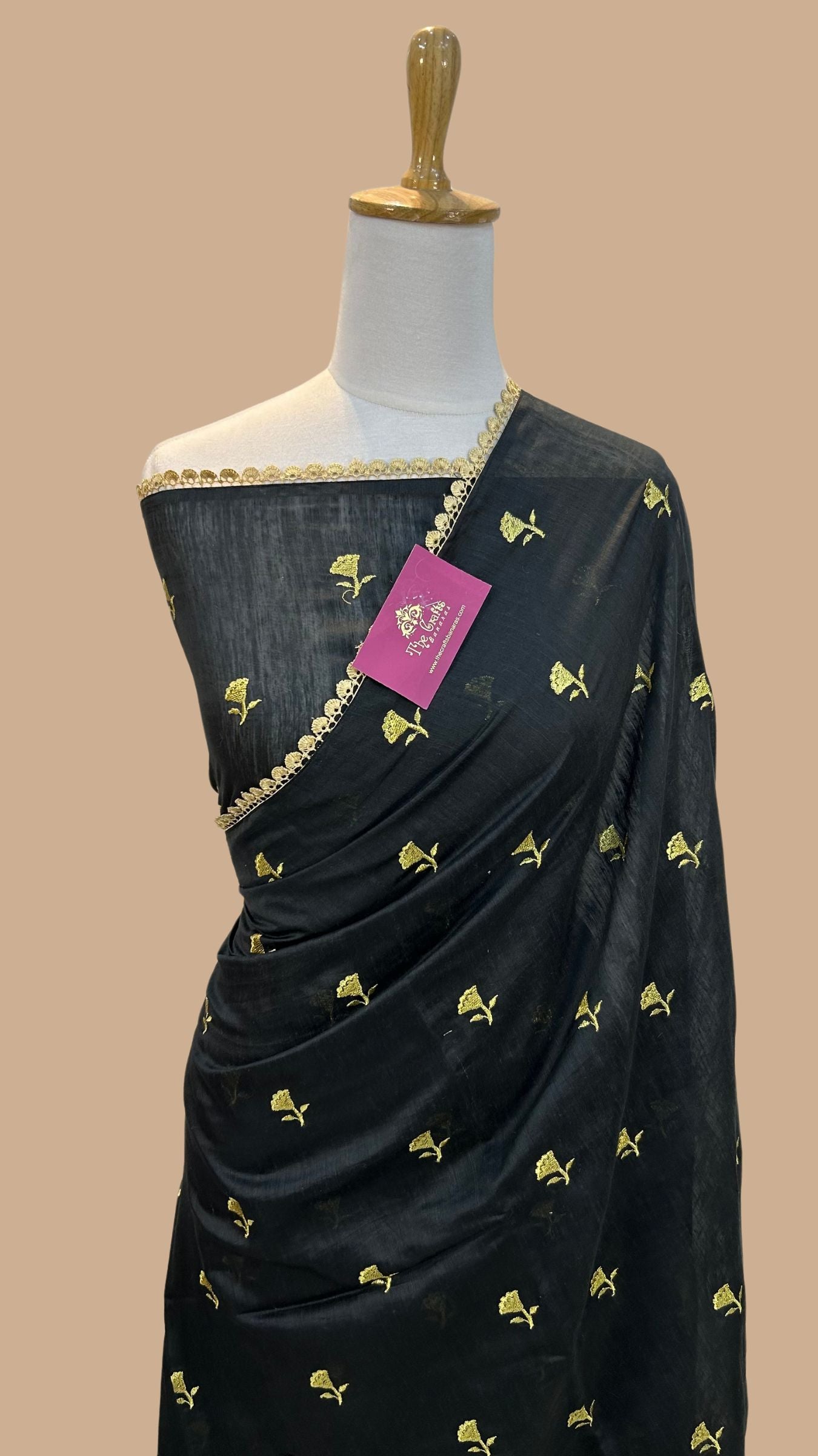 Pure Raw Silk Handloom Banarasi Saree - Chikankari work