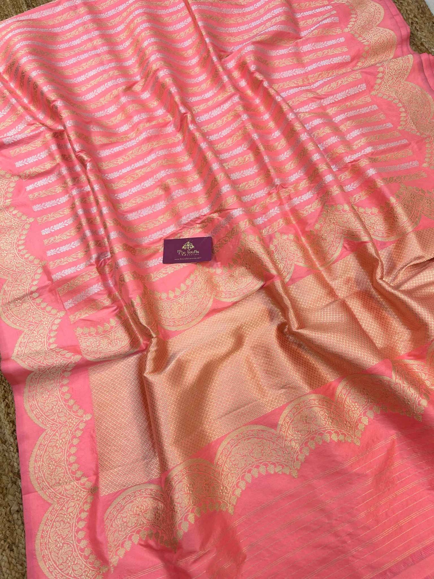 Pure Katan Silk Handloom Banarasi Saree - Sona roopa with kadhua border