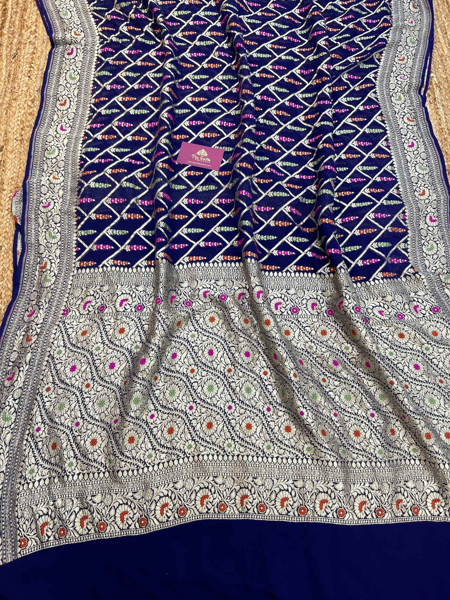 Khaddi Georgette Handloom Banarasi Saree - Jaal with Meenakari