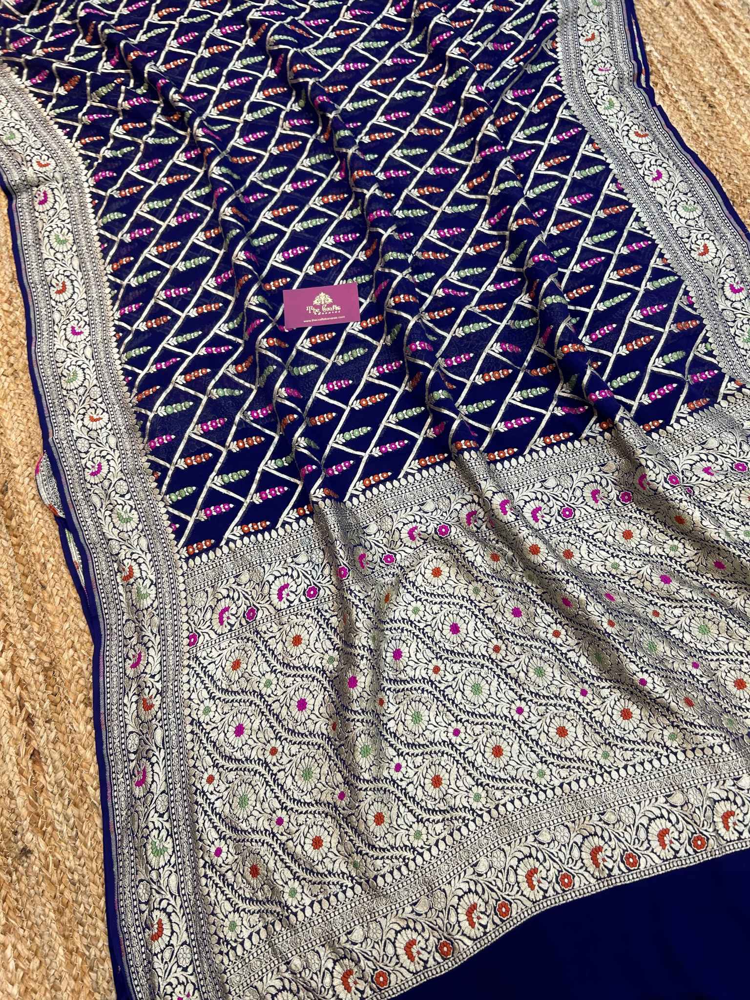 Khaddi Georgette Handloom Banarasi Saree - Jaal with Meenakari