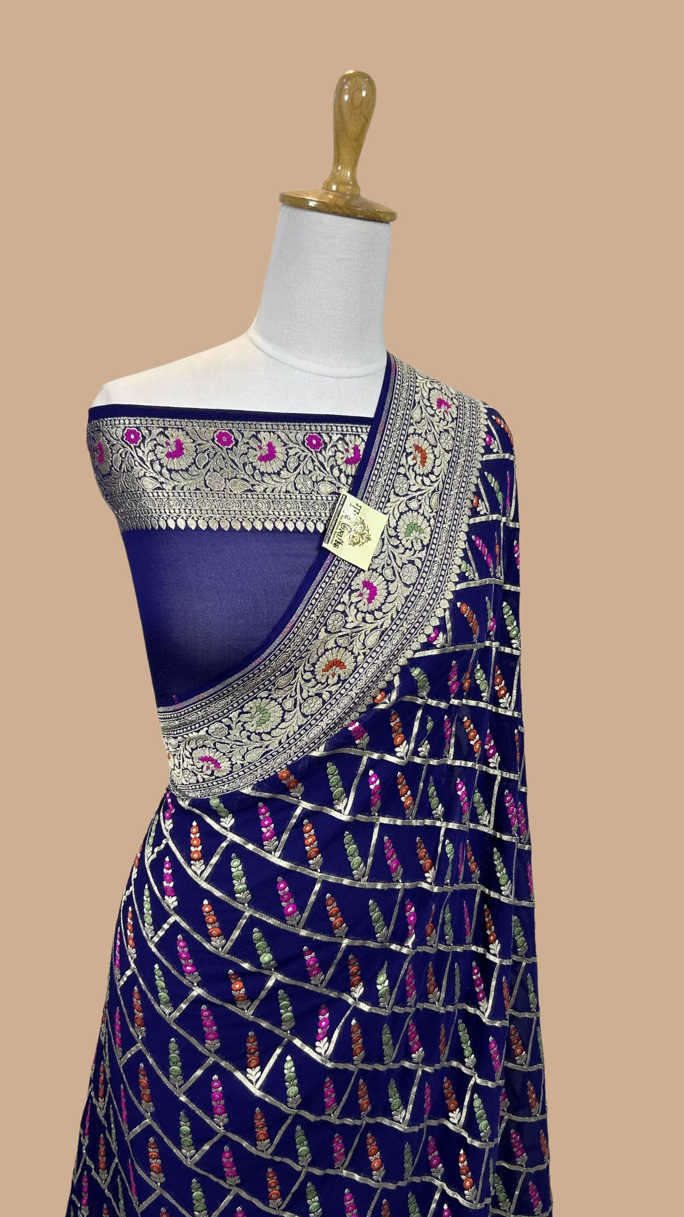 Khaddi Georgette Handloom Banarasi Saree - Jaal with Meenakari