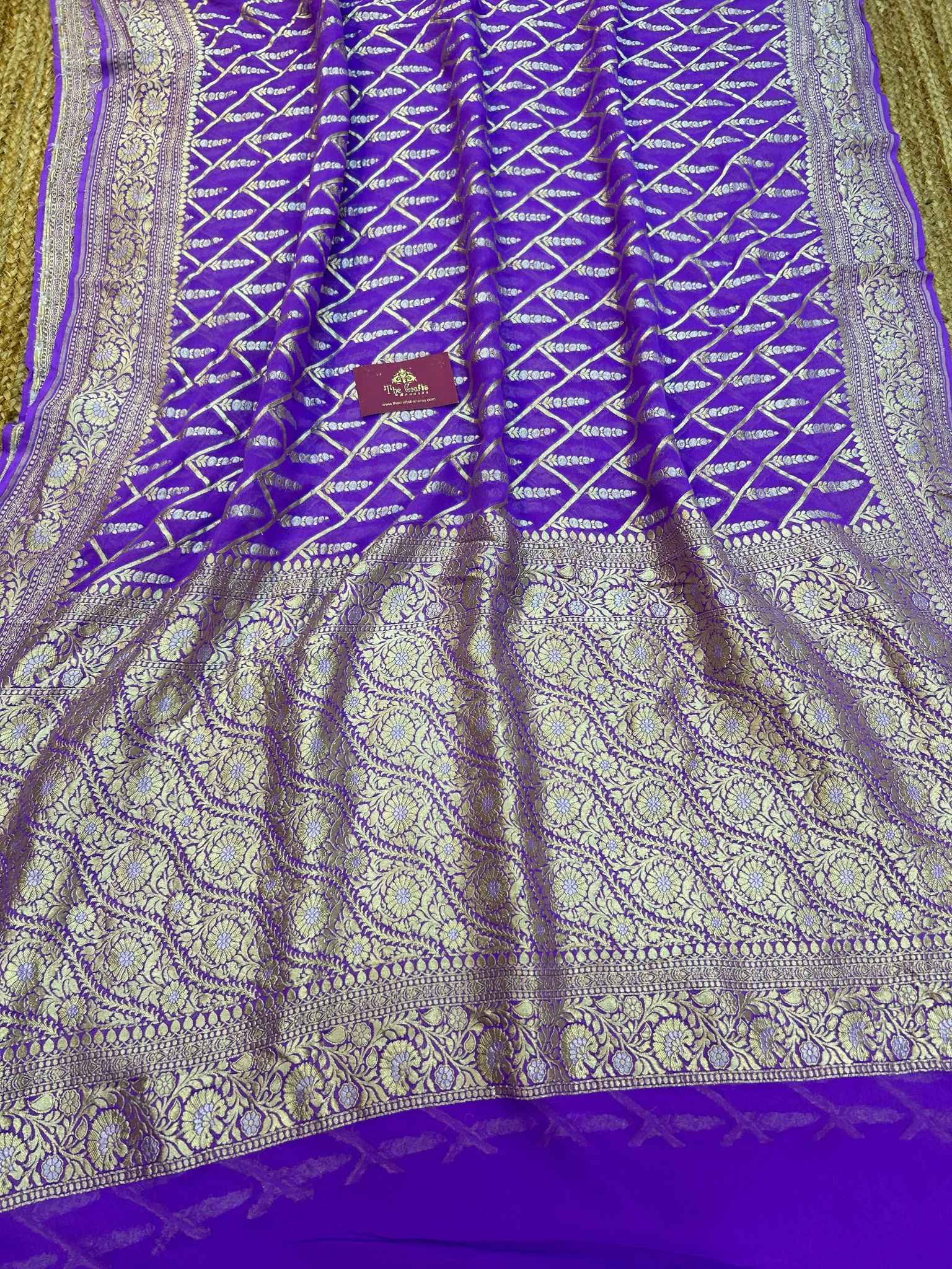 Khaddi Georgette Handloom Banarasi Saree - With sona roopa jaal work