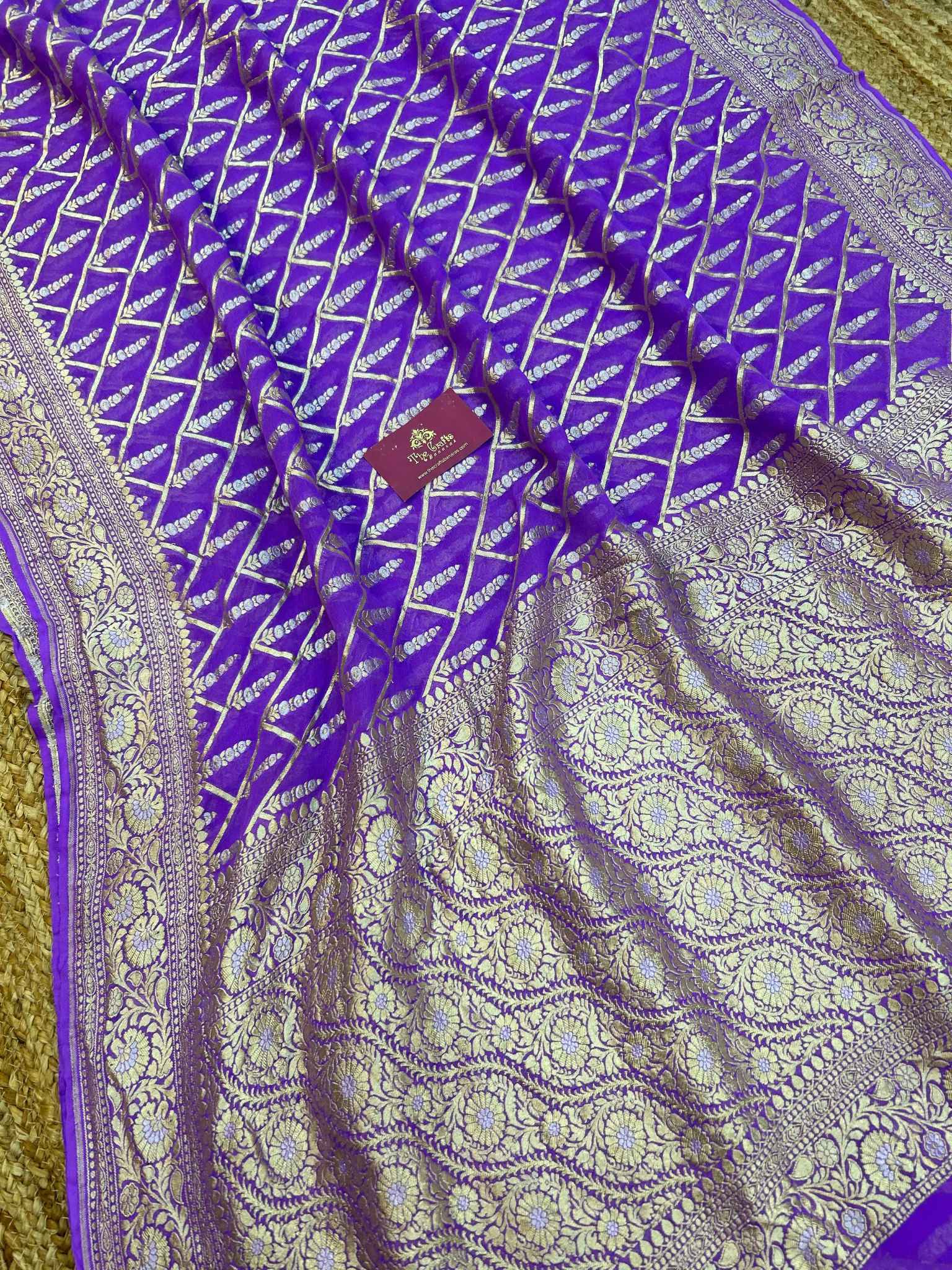 Khaddi Georgette Handloom Banarasi Saree - With sona roopa jaal work