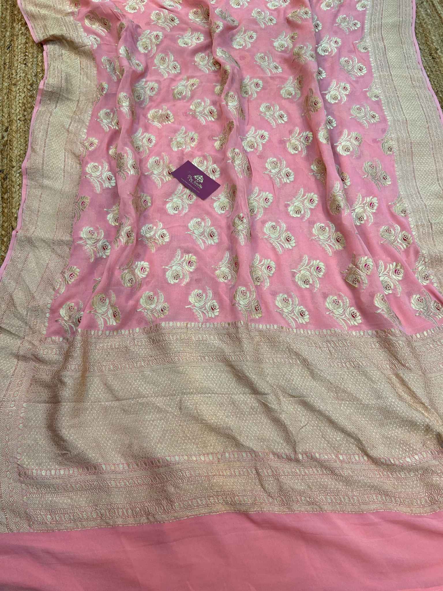 Khaddi Georgette Handloom Banarasi Saree - Jaal with Meenakari