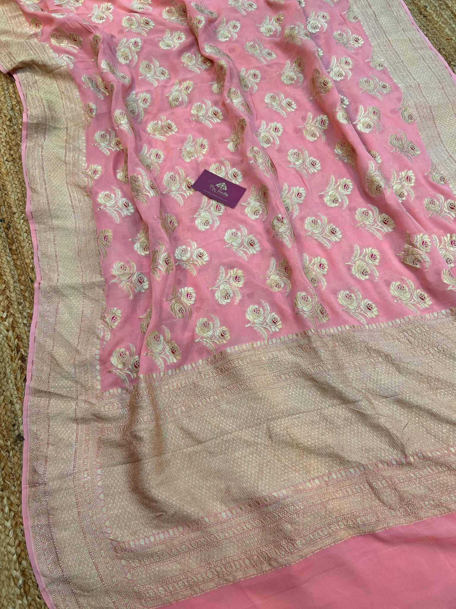 Khaddi Georgette Handloom Banarasi Saree - Jaal with Meenakari