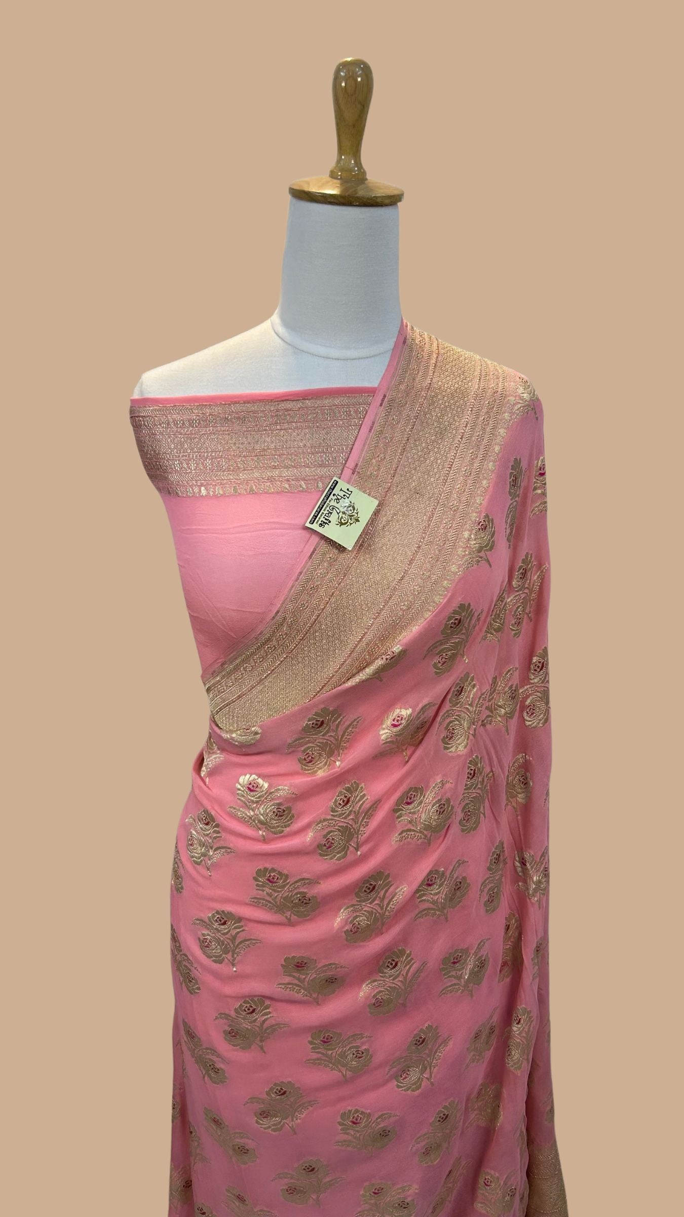 Khaddi Georgette Handloom Banarasi Saree - Jaal with Meenakari