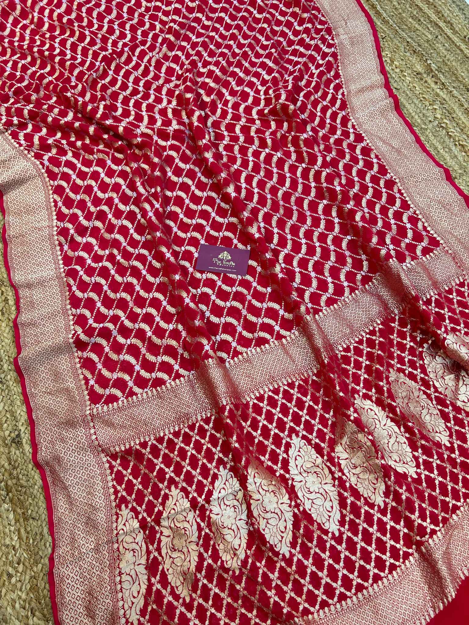 Khaddi Georgette Handloom Banarasi Saree - all over sona roopa work