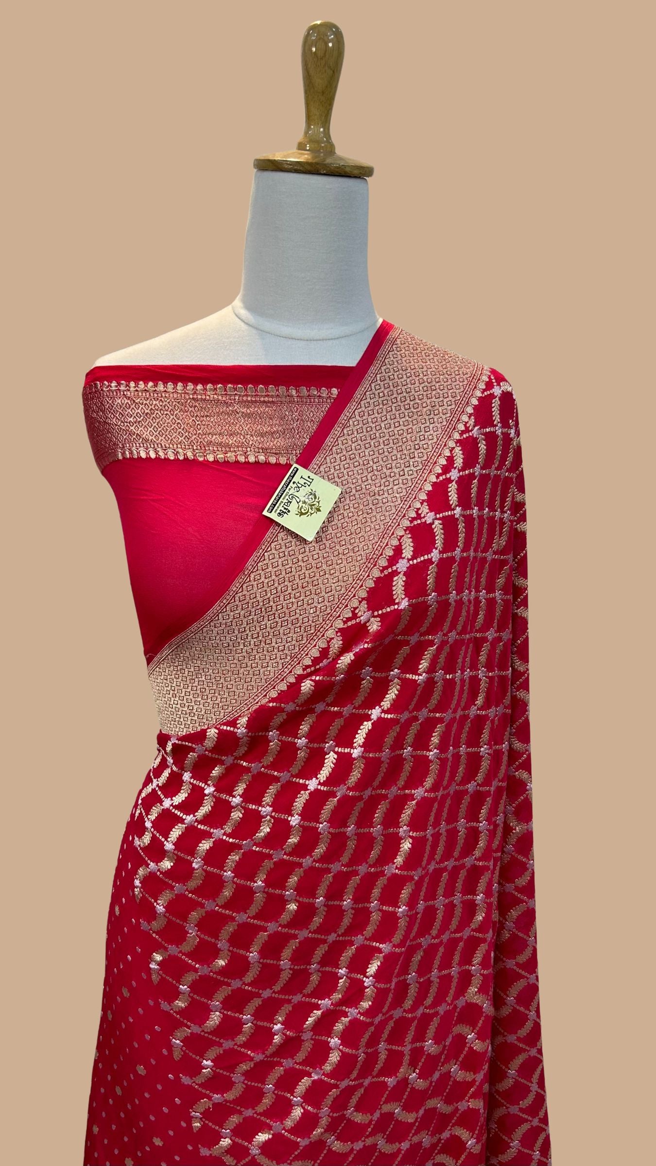 Khaddi Georgette Handloom Banarasi Saree - all over sona roopa work