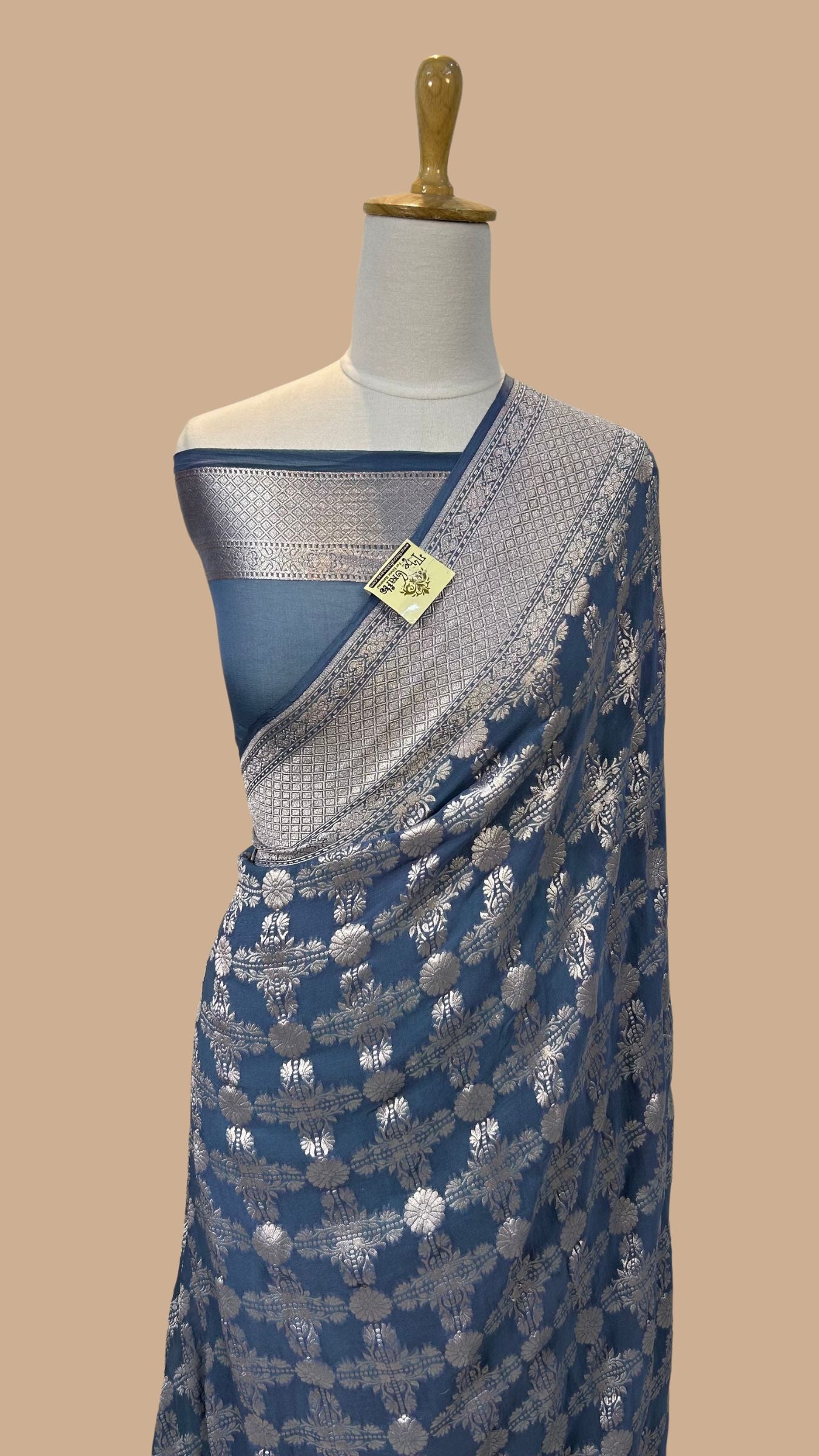 Pure Georgette Banarasi Saree - Silver Zari