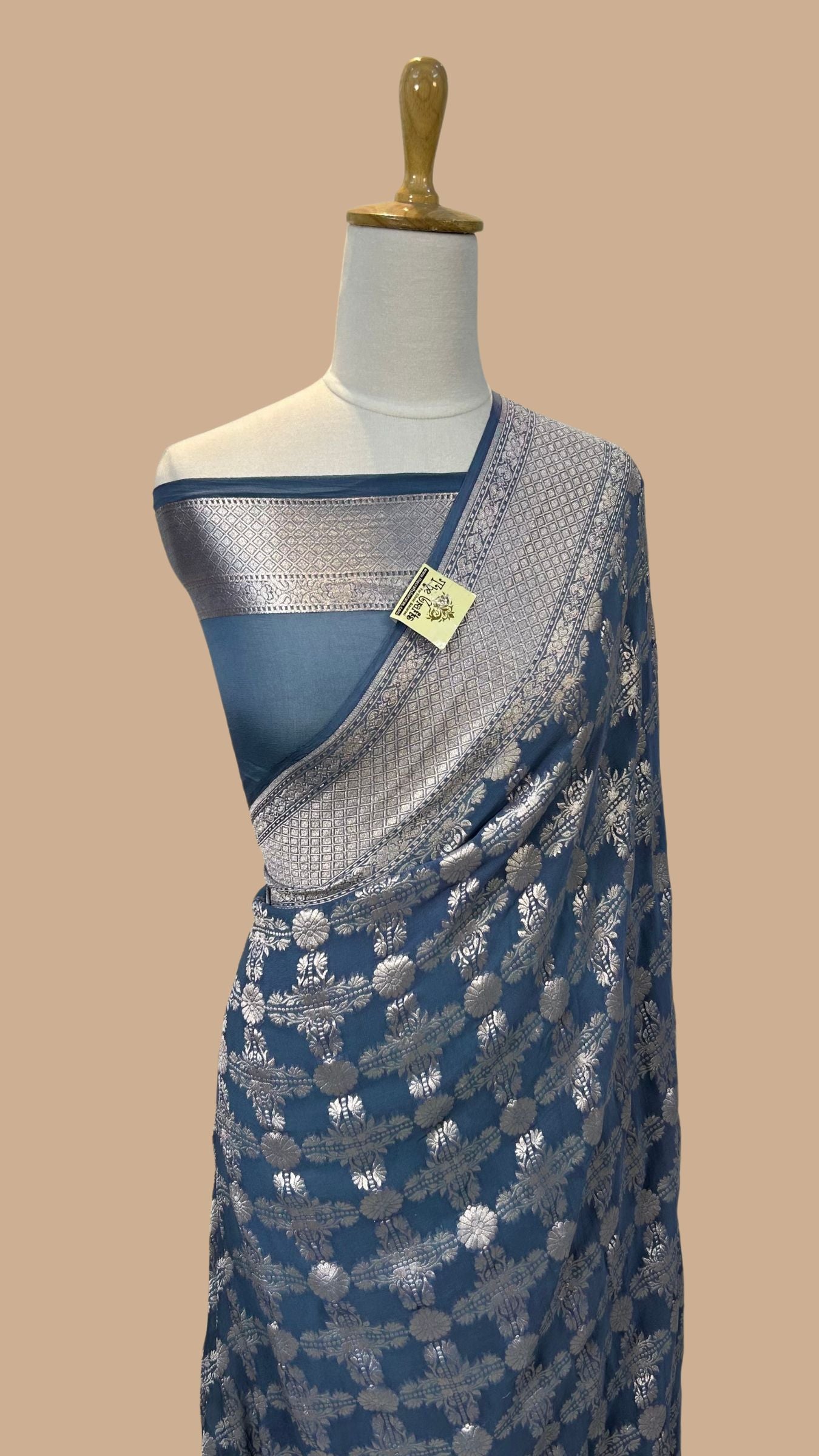 Pure Georgette Banarasi Saree - Silver Zari