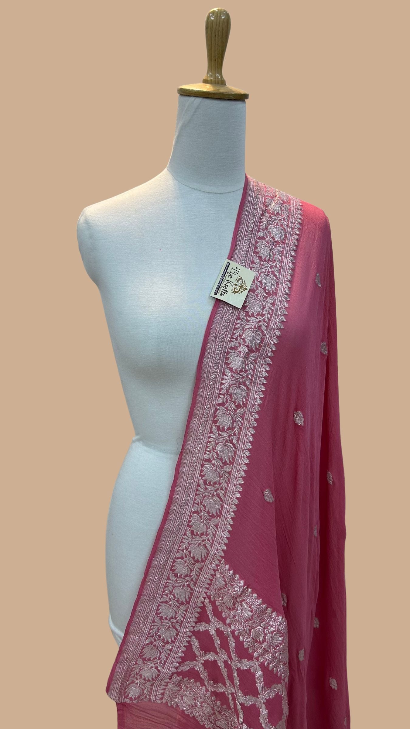 Pure Georgette Banarasi Handloom Dupatta - silver zari