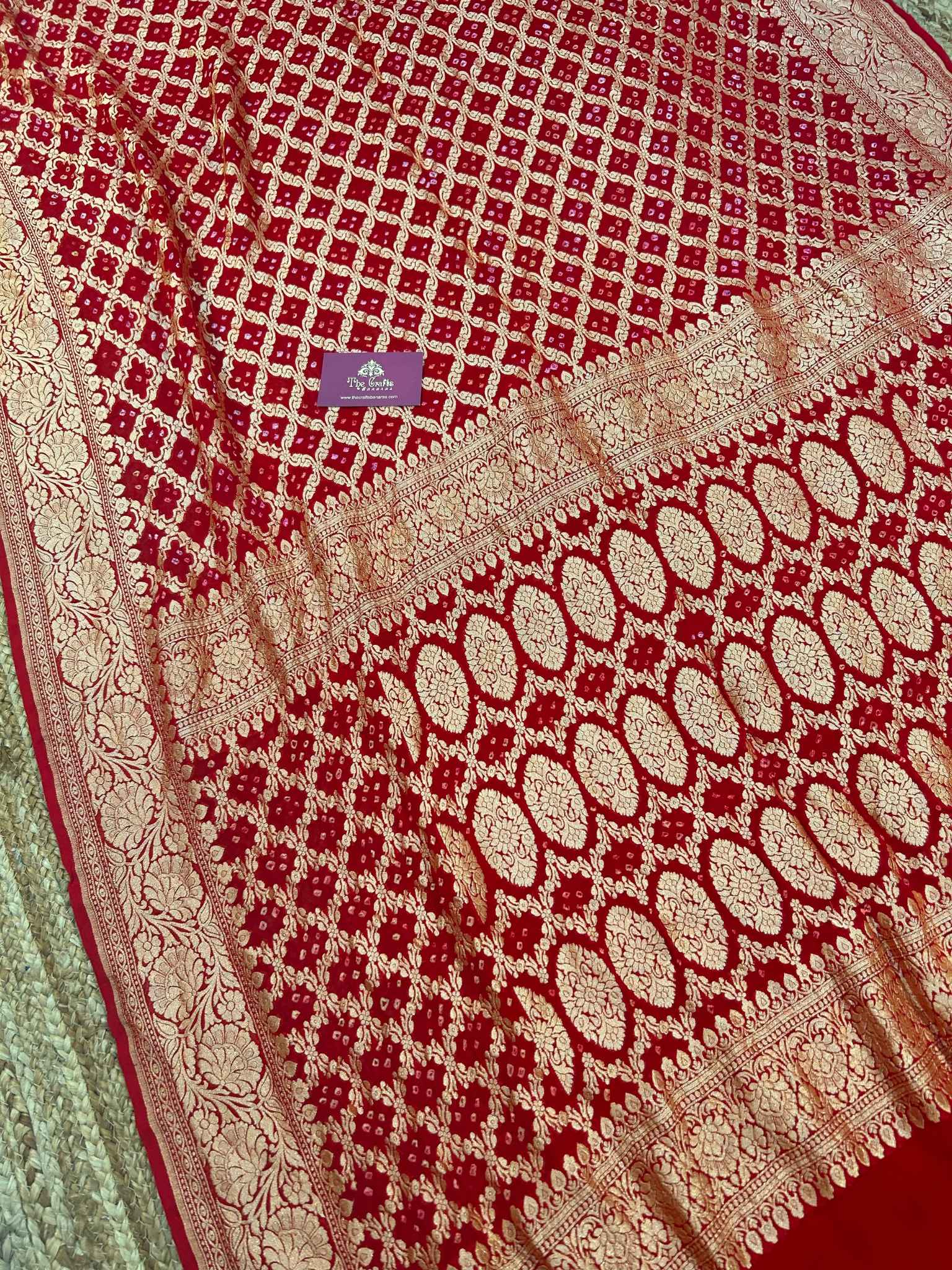 Pure Georgette Banarasi Handloom Bandhej Saree