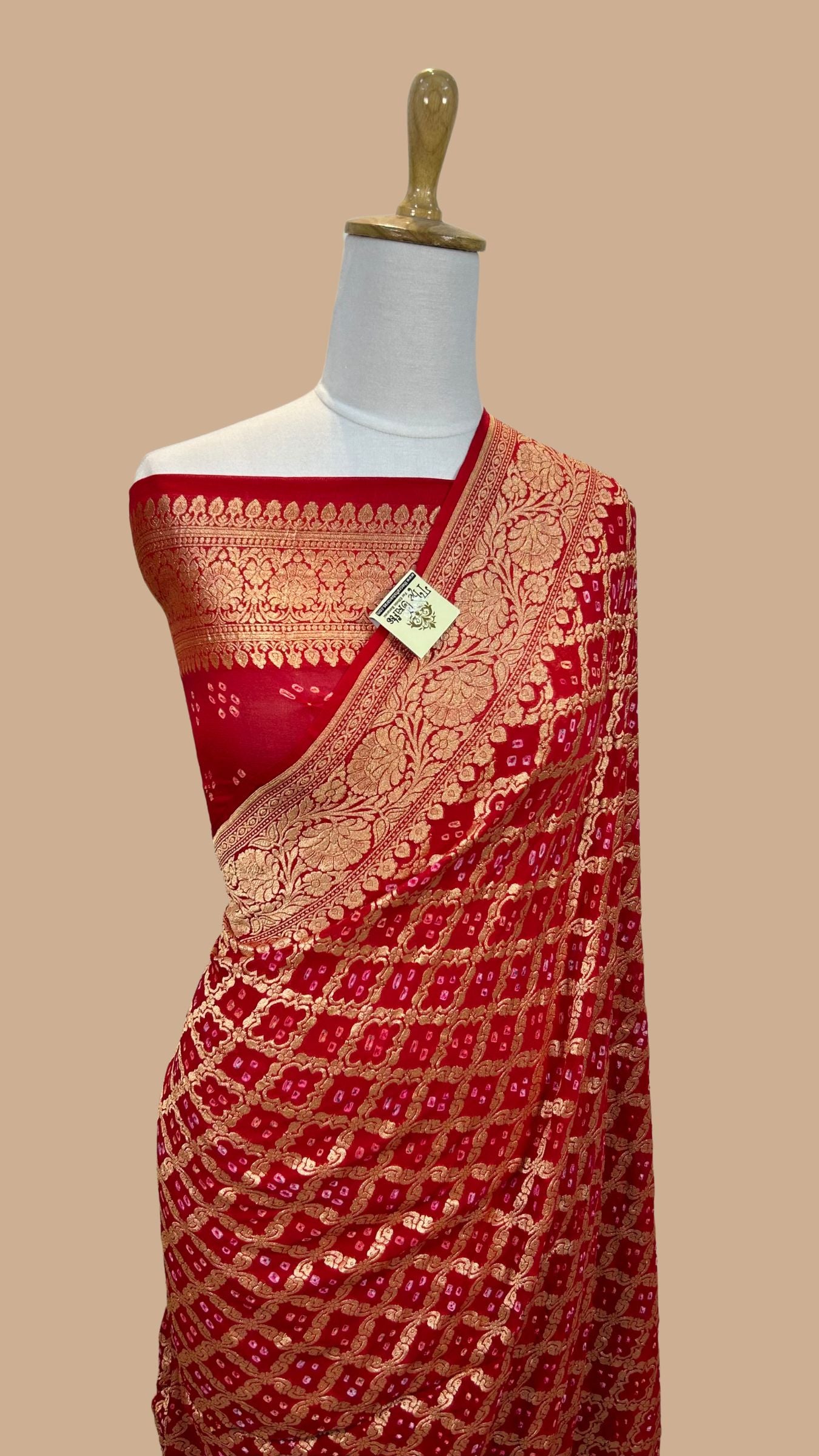 Pure Georgette Banarasi Handloom Bandhej Saree