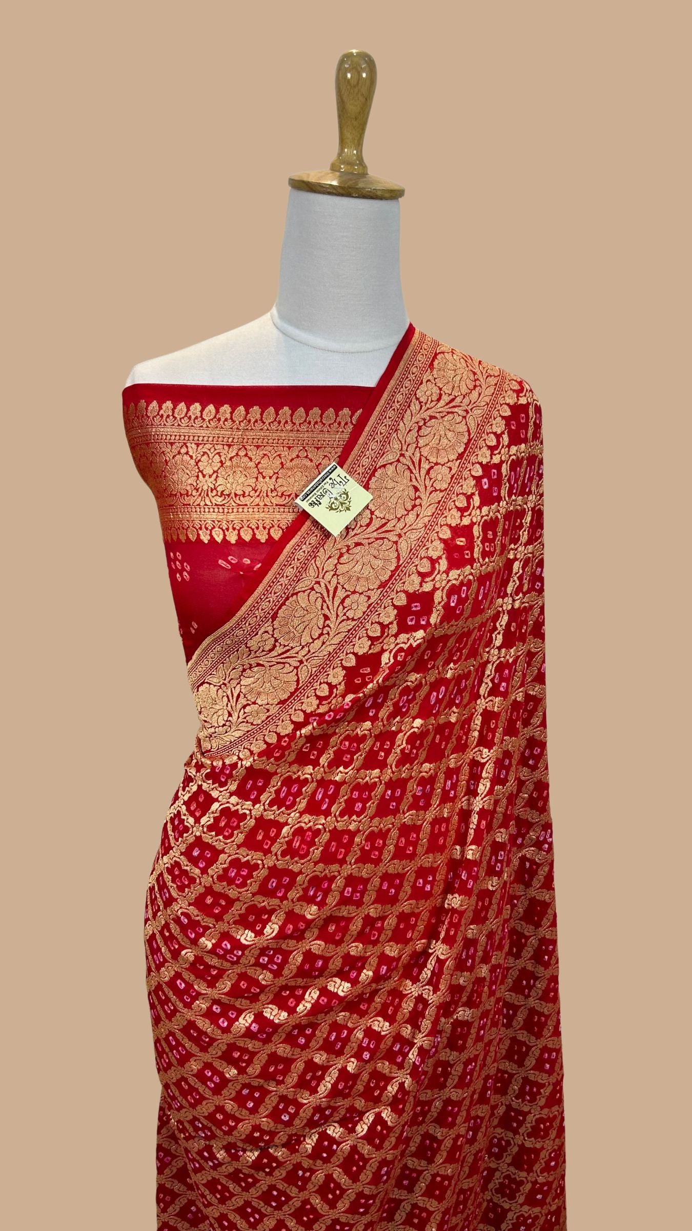 Pure Georgette Banarasi Handloom Bandhej Saree