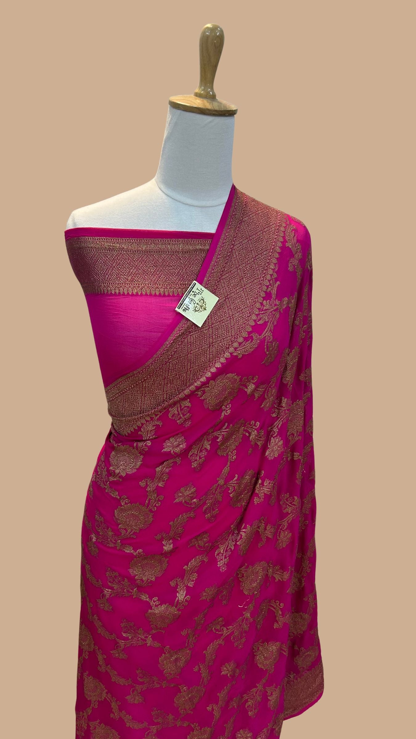 Khaddi Georgette Banarasi Saree - Antique Zari