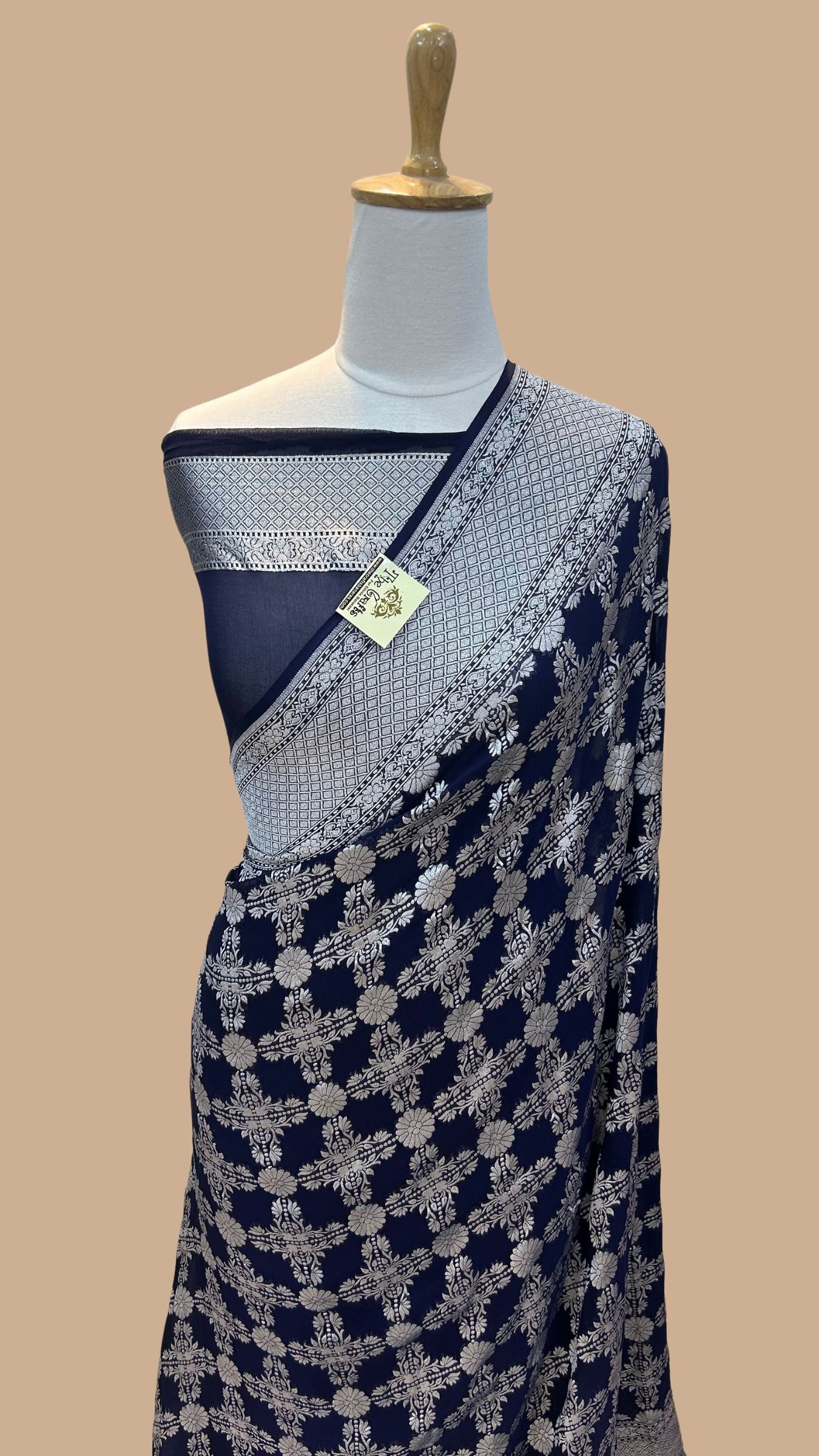 Pure Georgette Banarasi Saree - Silver Zari