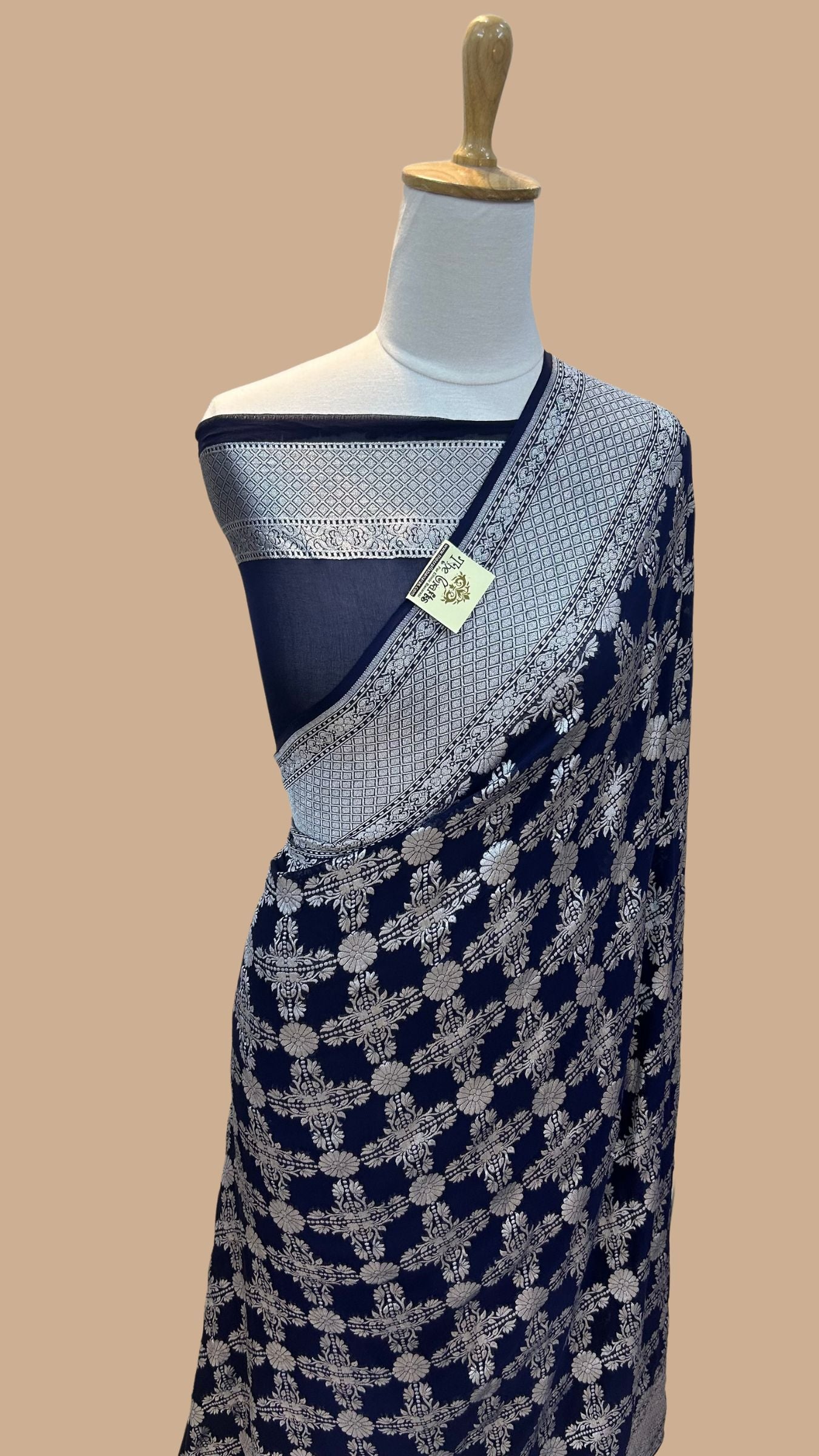 Pure Georgette Banarasi Saree - Silver Zari