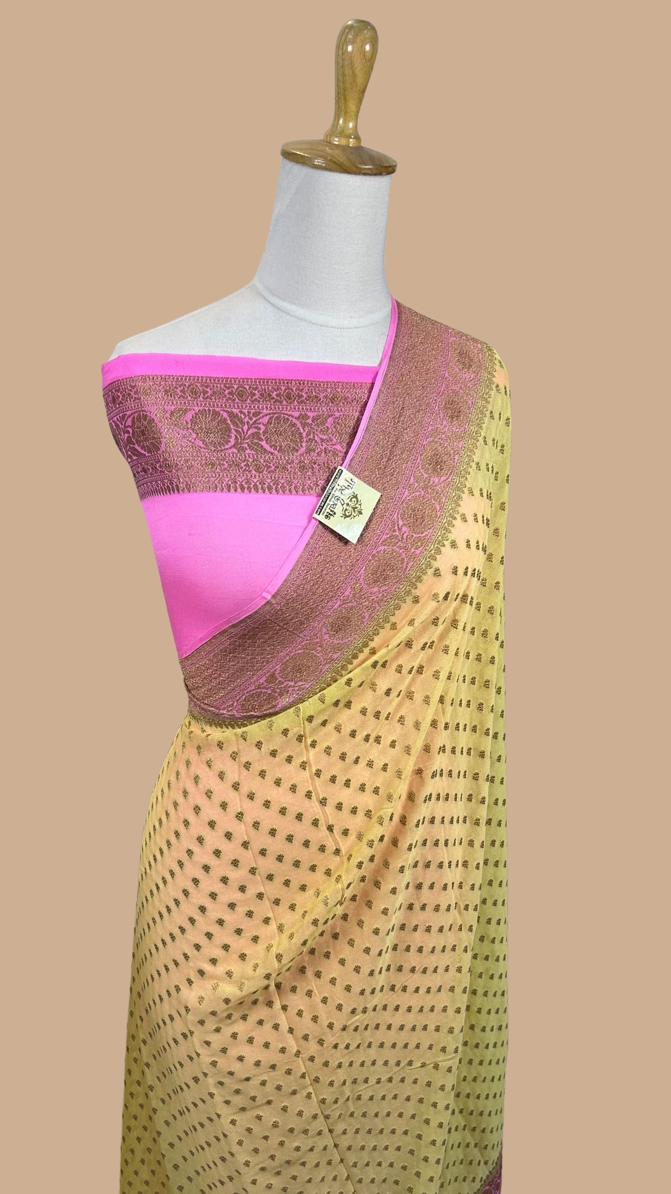 Khaddi Georgette Banarasi Saree - Antique Zari