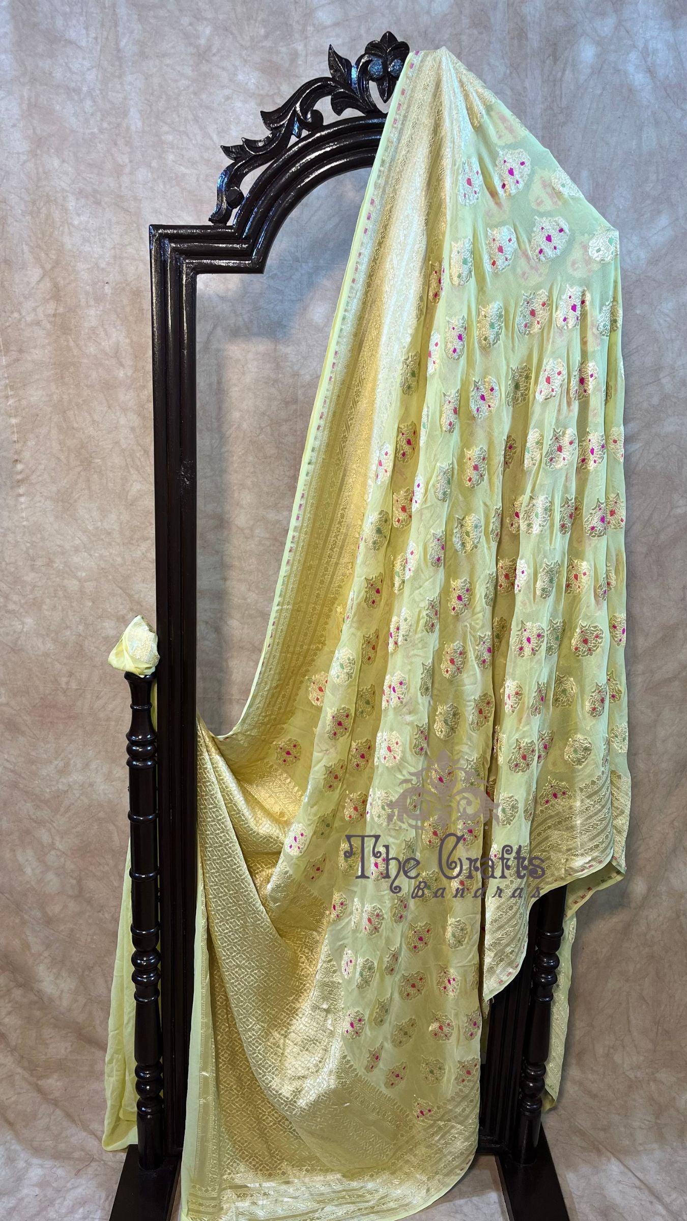 Khaddi Georgette Handloom Banarasi Saree - Jaal with Meenakari