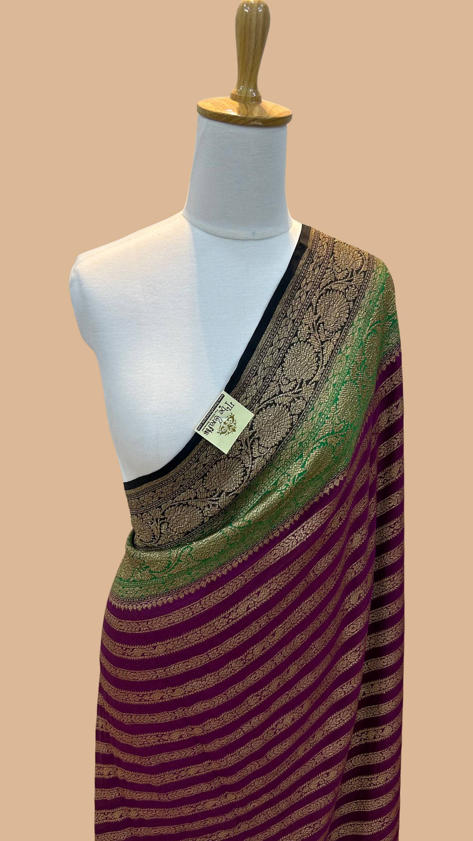 Khaddi Georgette Banarasi Saree - Antique Zari