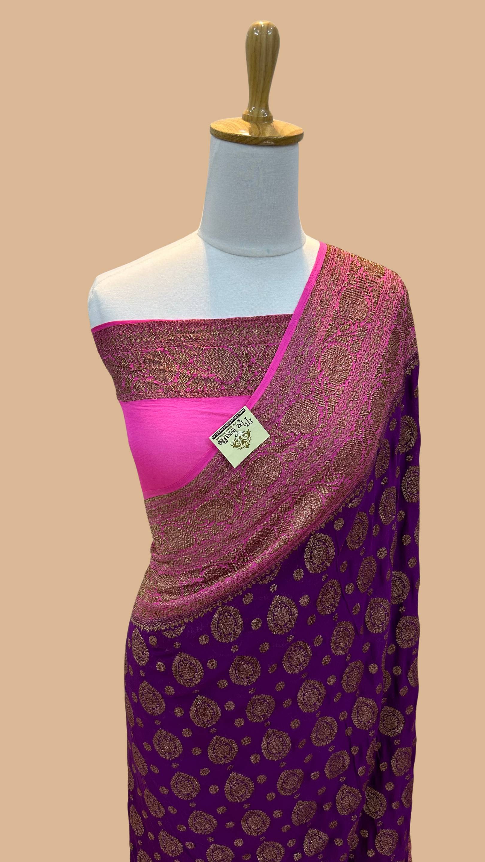 Khaddi Georgette Banarasi Saree - Antique Zari