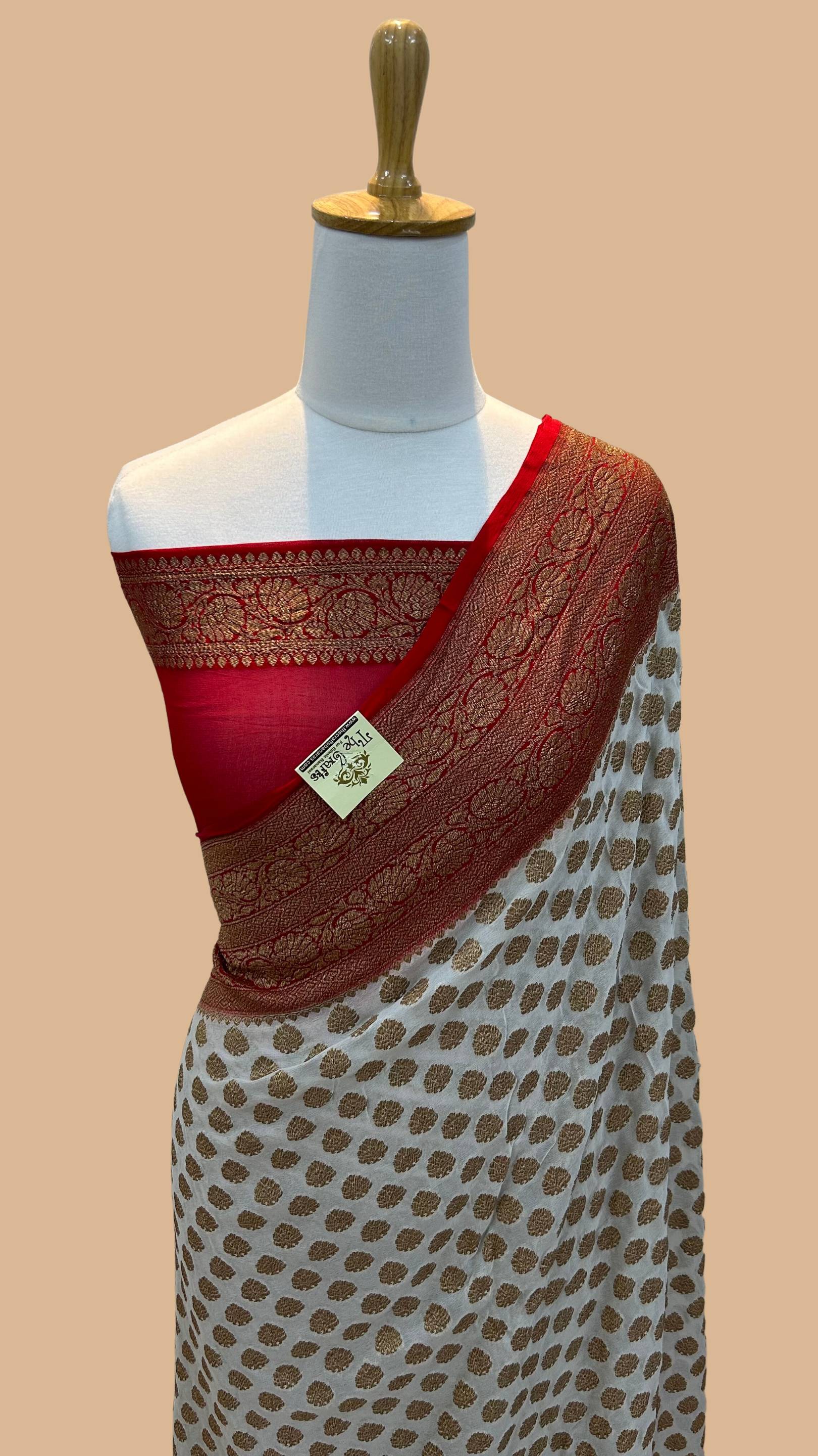 Khaddi Georgette Banarasi Saree - Antique Zari