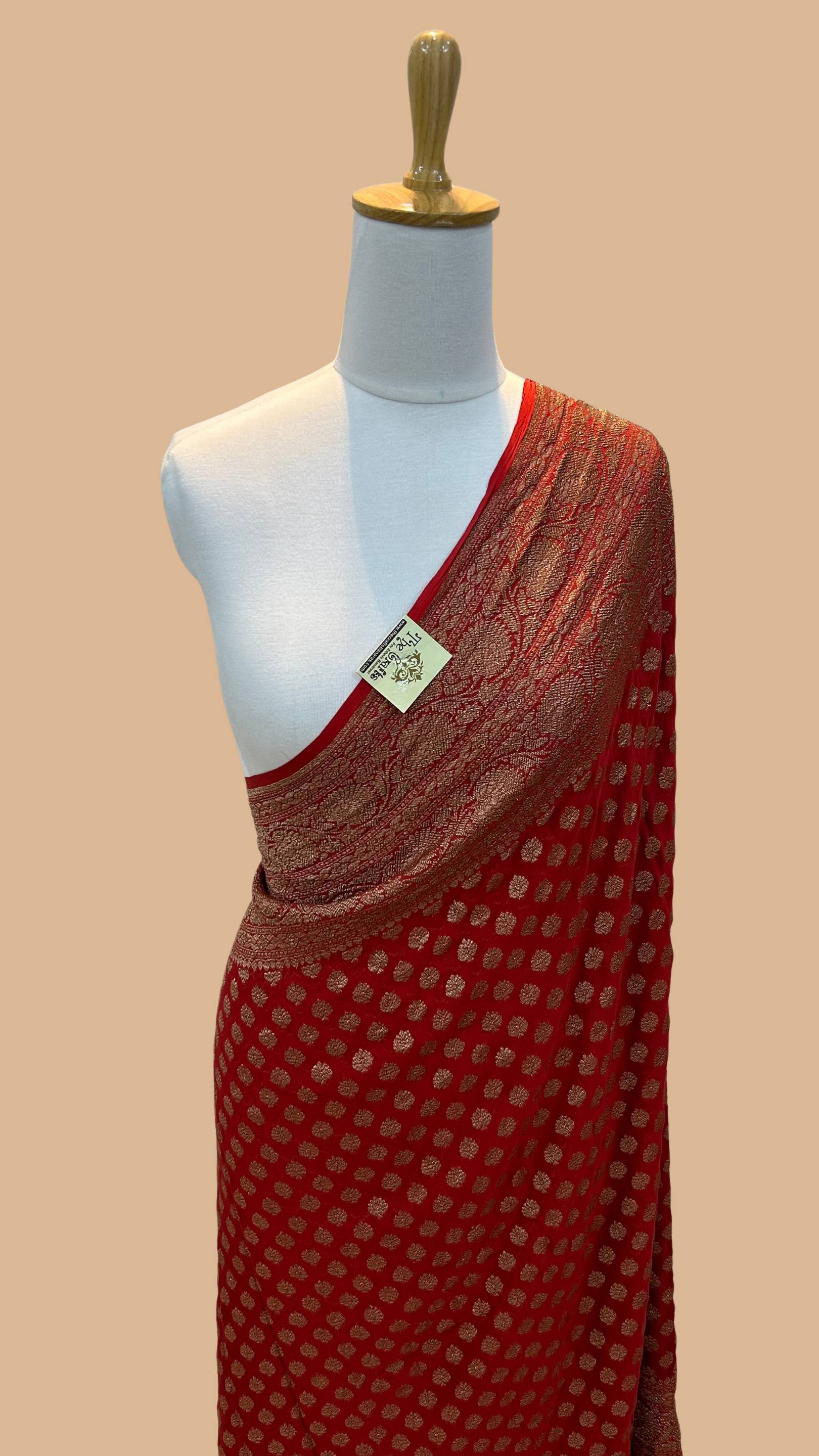 Khaddi Georgette Banarasi Saree - Antique Zari