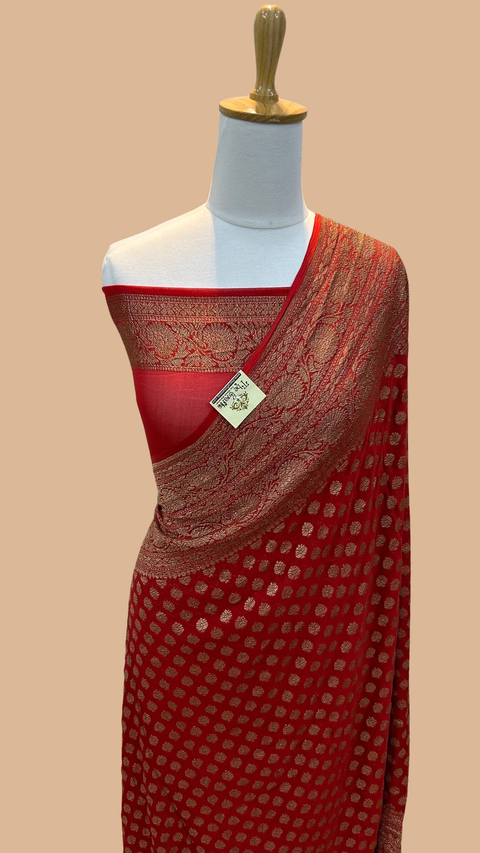 Khaddi Georgette Banarasi Saree - Antique Zari