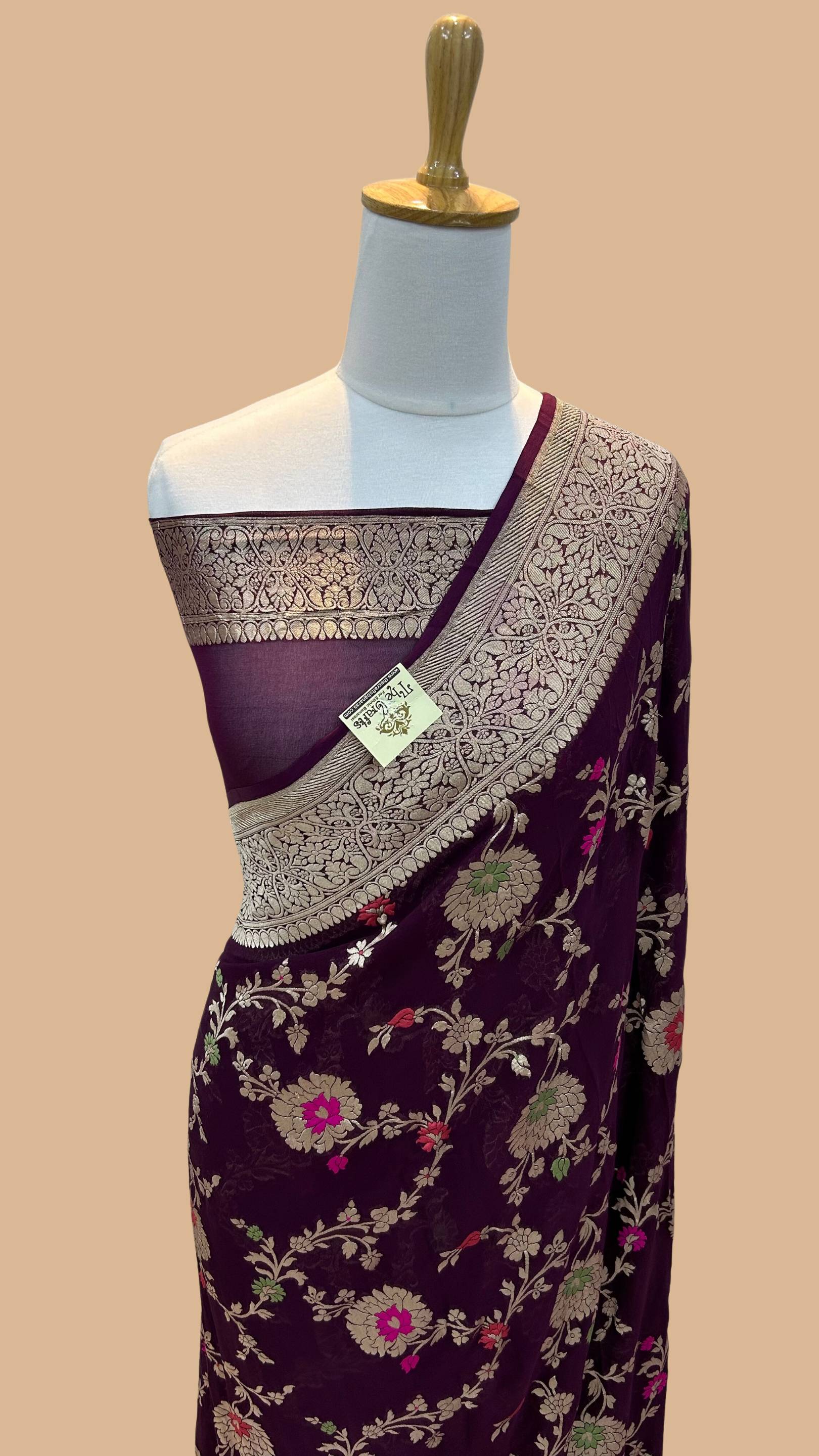 Khaddi Georgette Handloom Banarasi Saree - Jaal with Meenakari