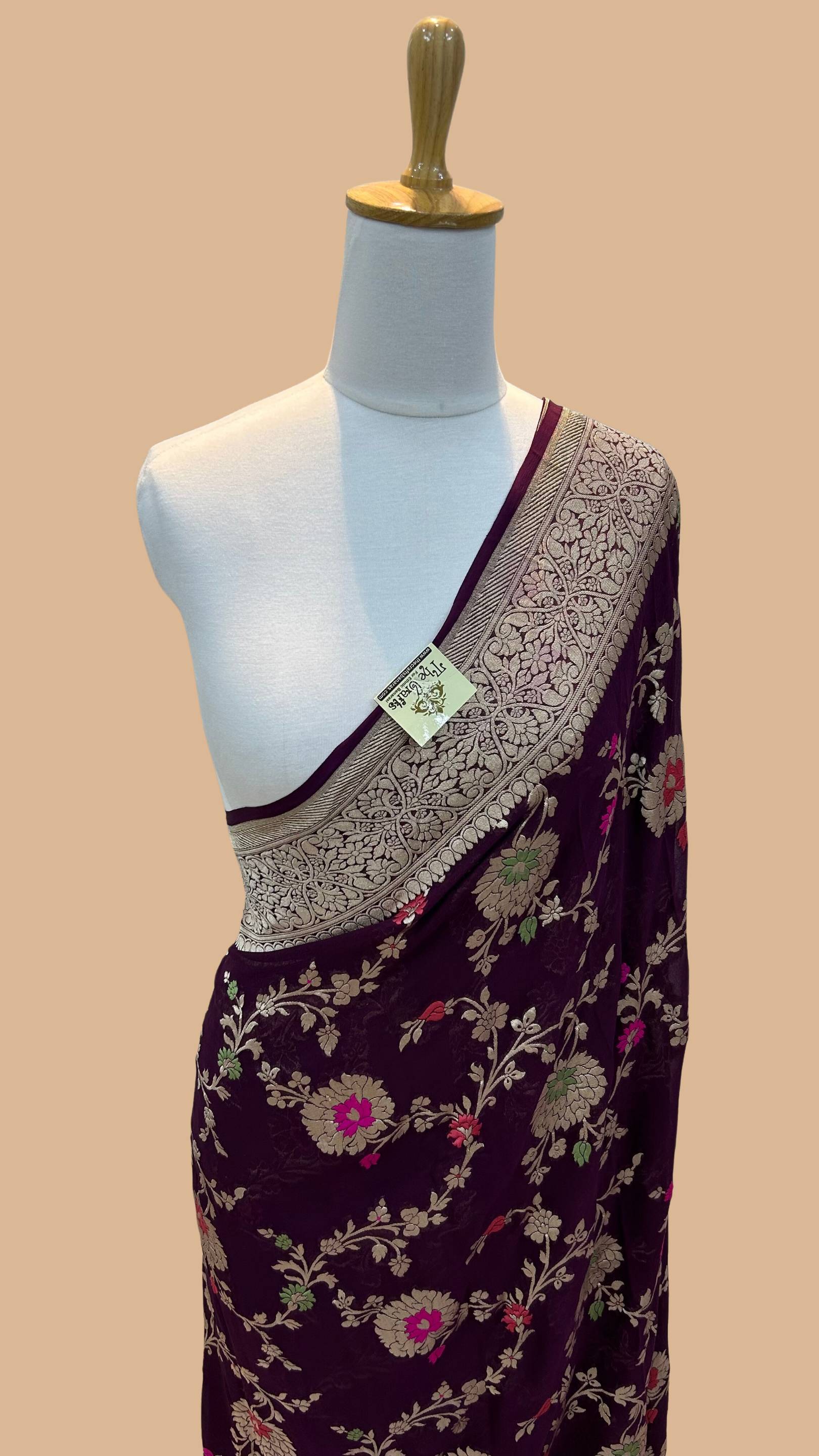 Khaddi Georgette Handloom Banarasi Saree - Jaal with Meenakari