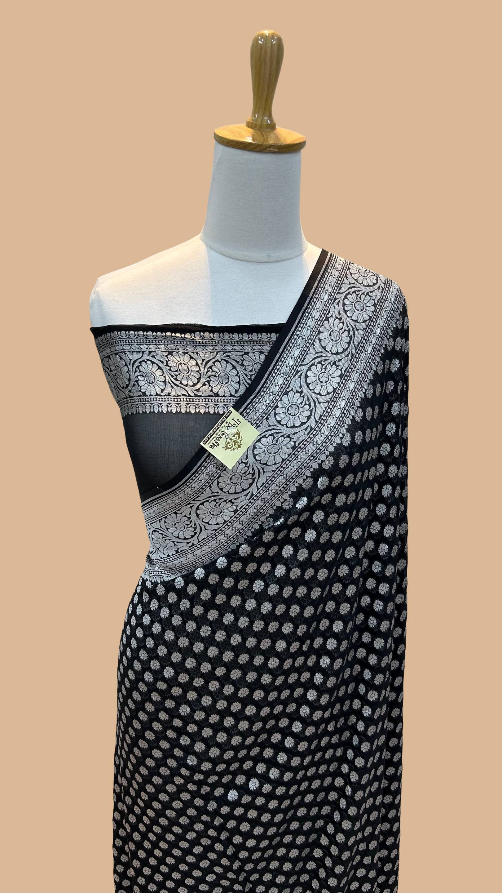 Pure Georgette Banarasi Saree - Silver Zari