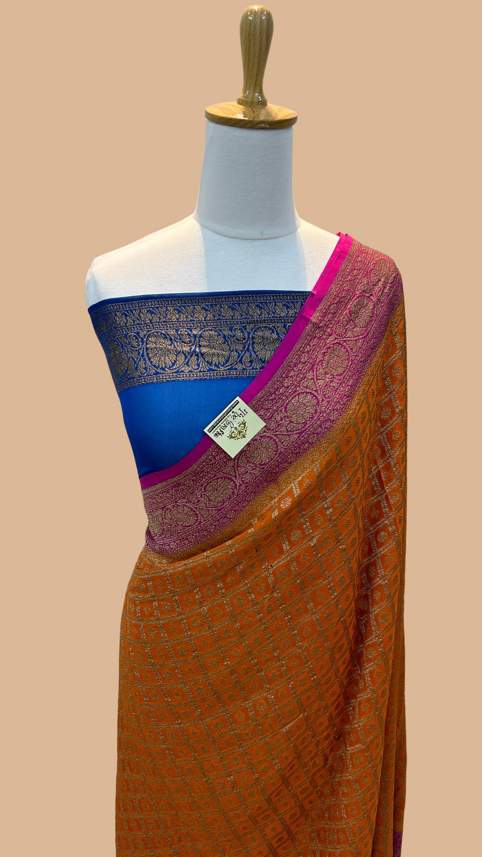 Khaddi Georgette Banarasi Saree - Antique Zari