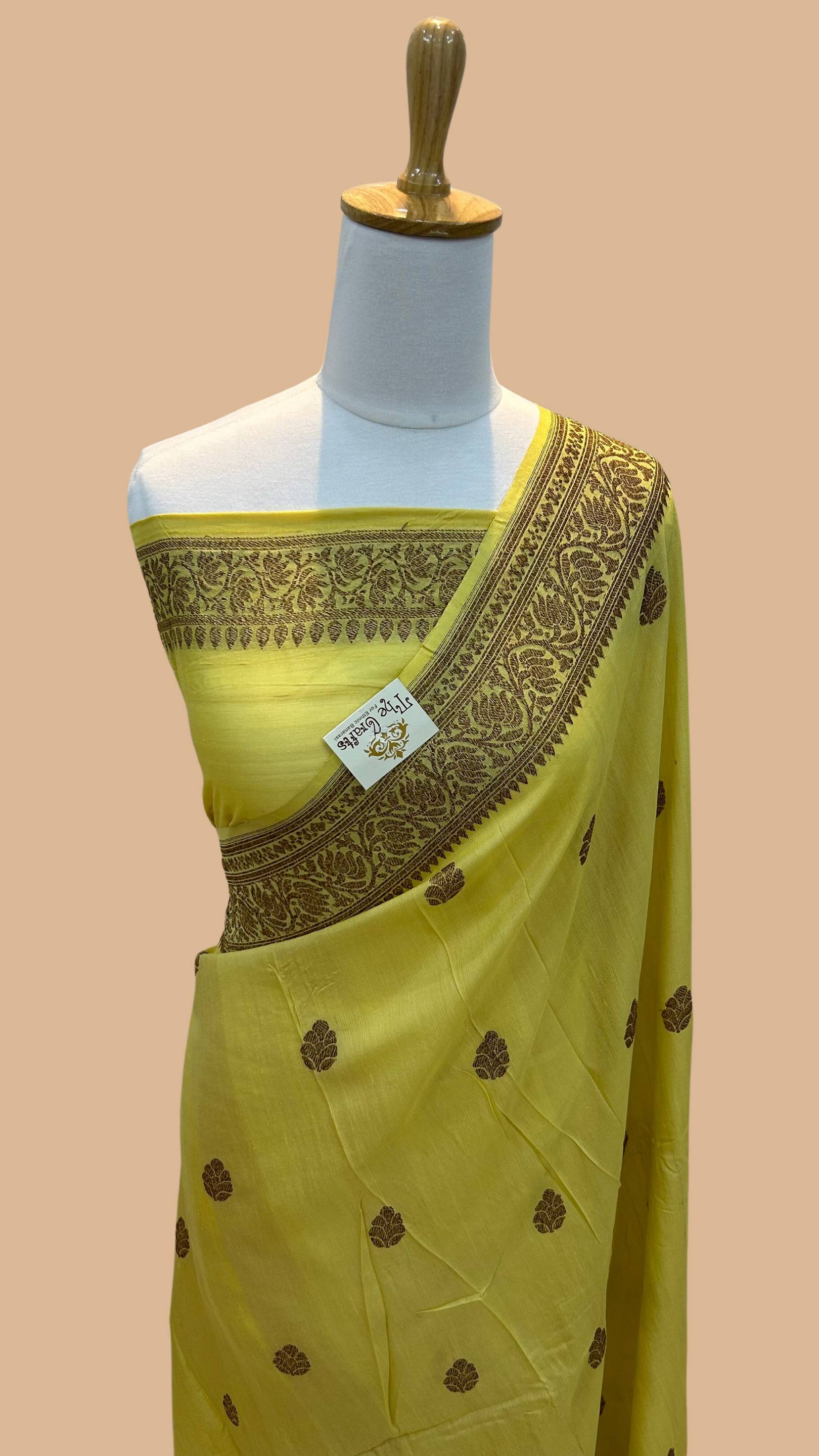 Tussar Georgette Handloom Banarasi Saree - Antique Zari