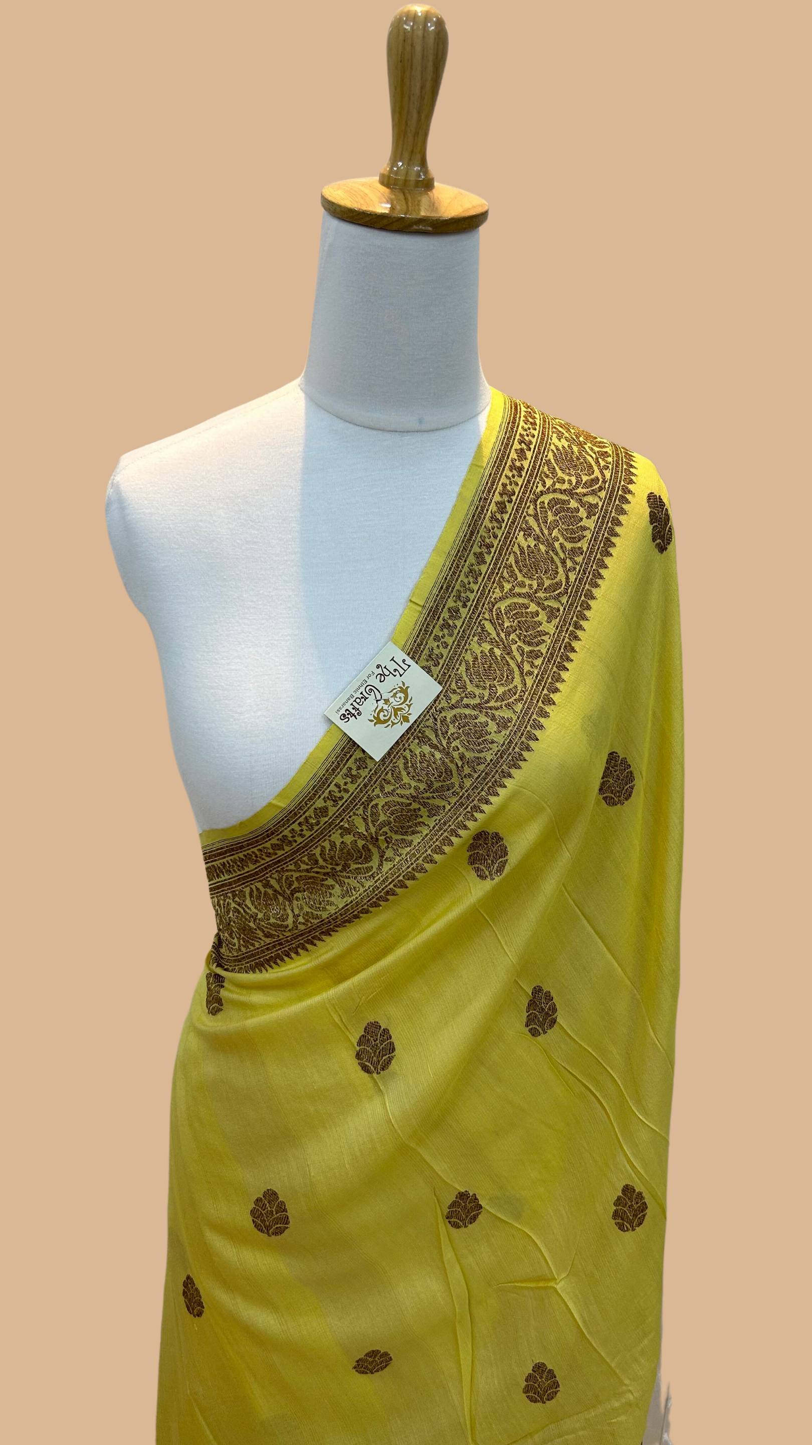 Tussar Georgette Handloom Banarasi Saree - Antique Zari