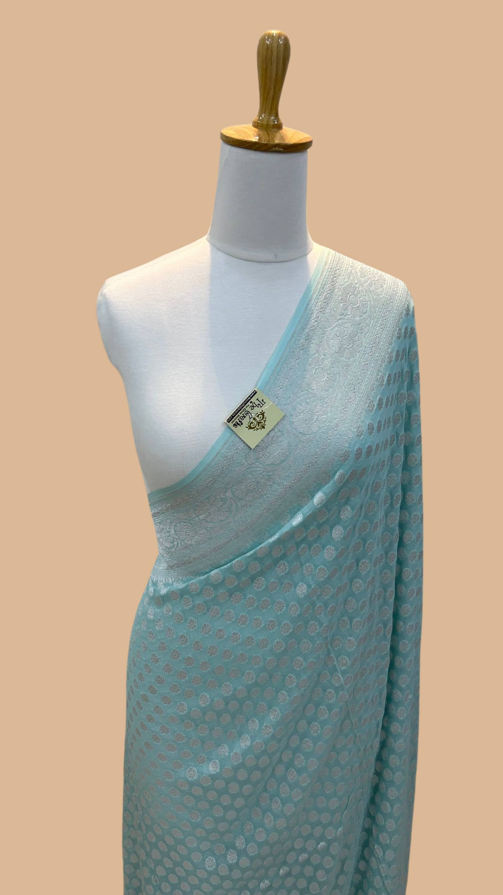 Pure Georgette Banarasi Saree - Silver Zari