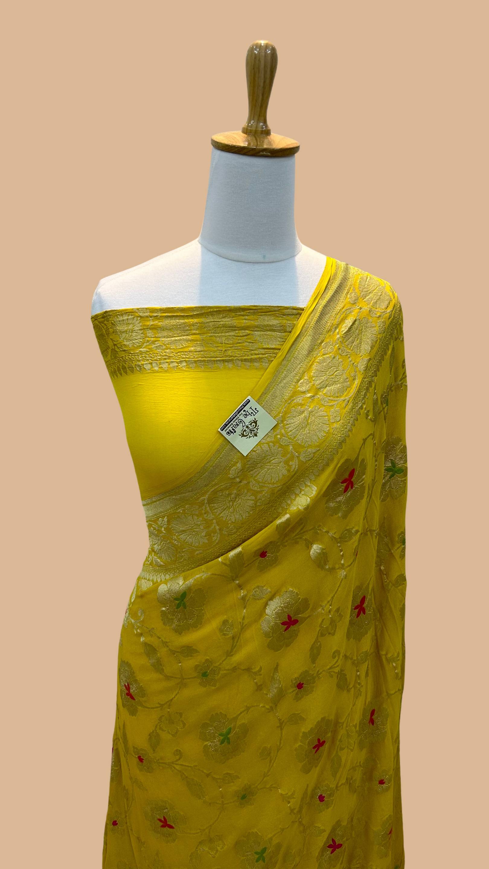 Khaddi Georgette Handloom Banarasi Saree - Jaal with Meenakari