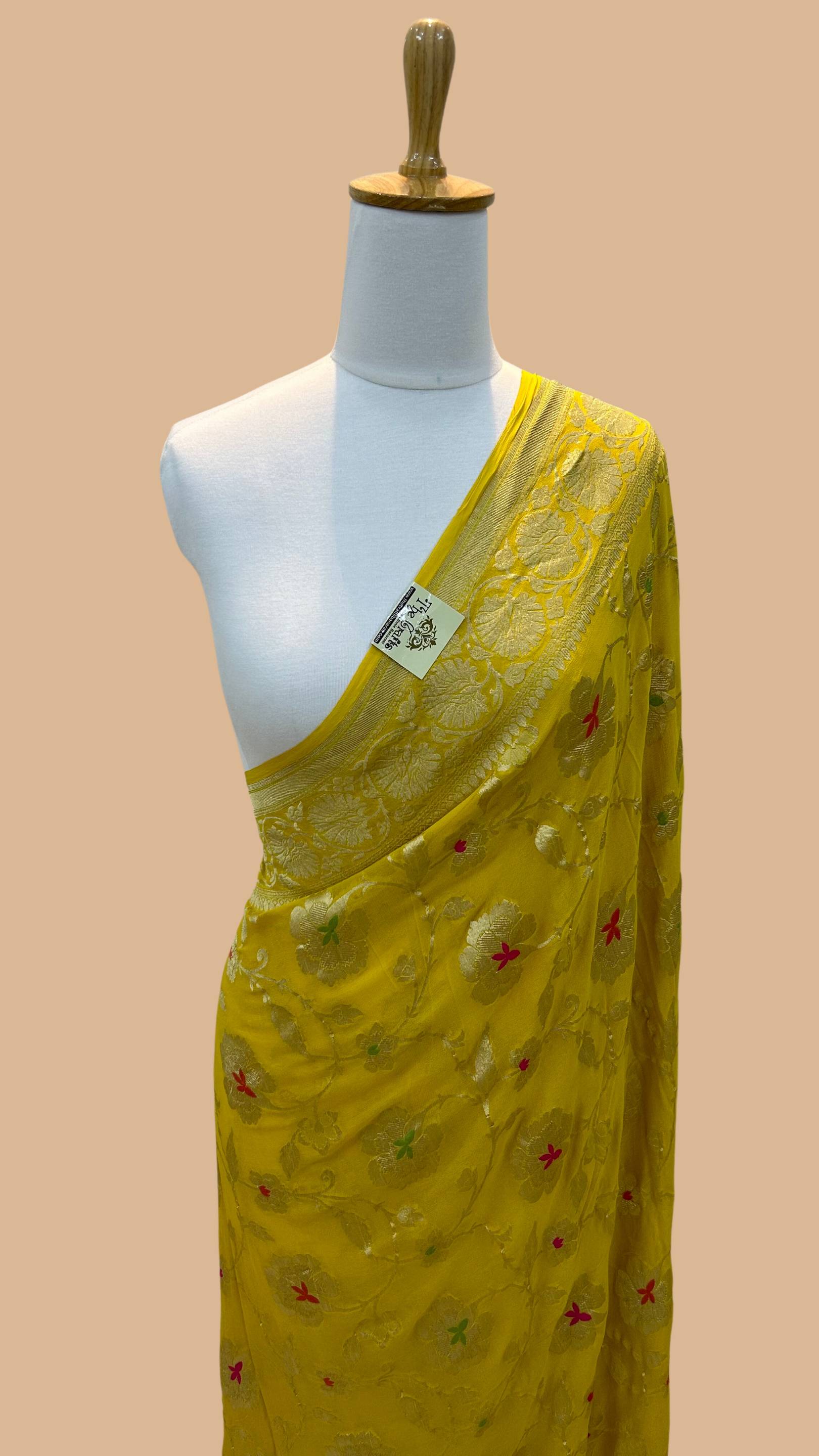 Khaddi Georgette Handloom Banarasi Saree - Jaal with Meenakari