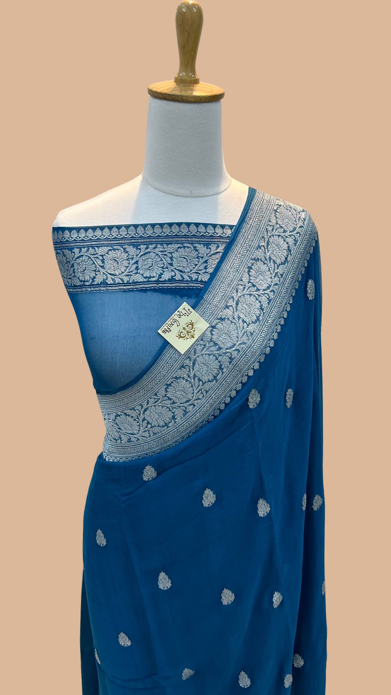 Pure Georgette Banarasi Saree - Silver Zari