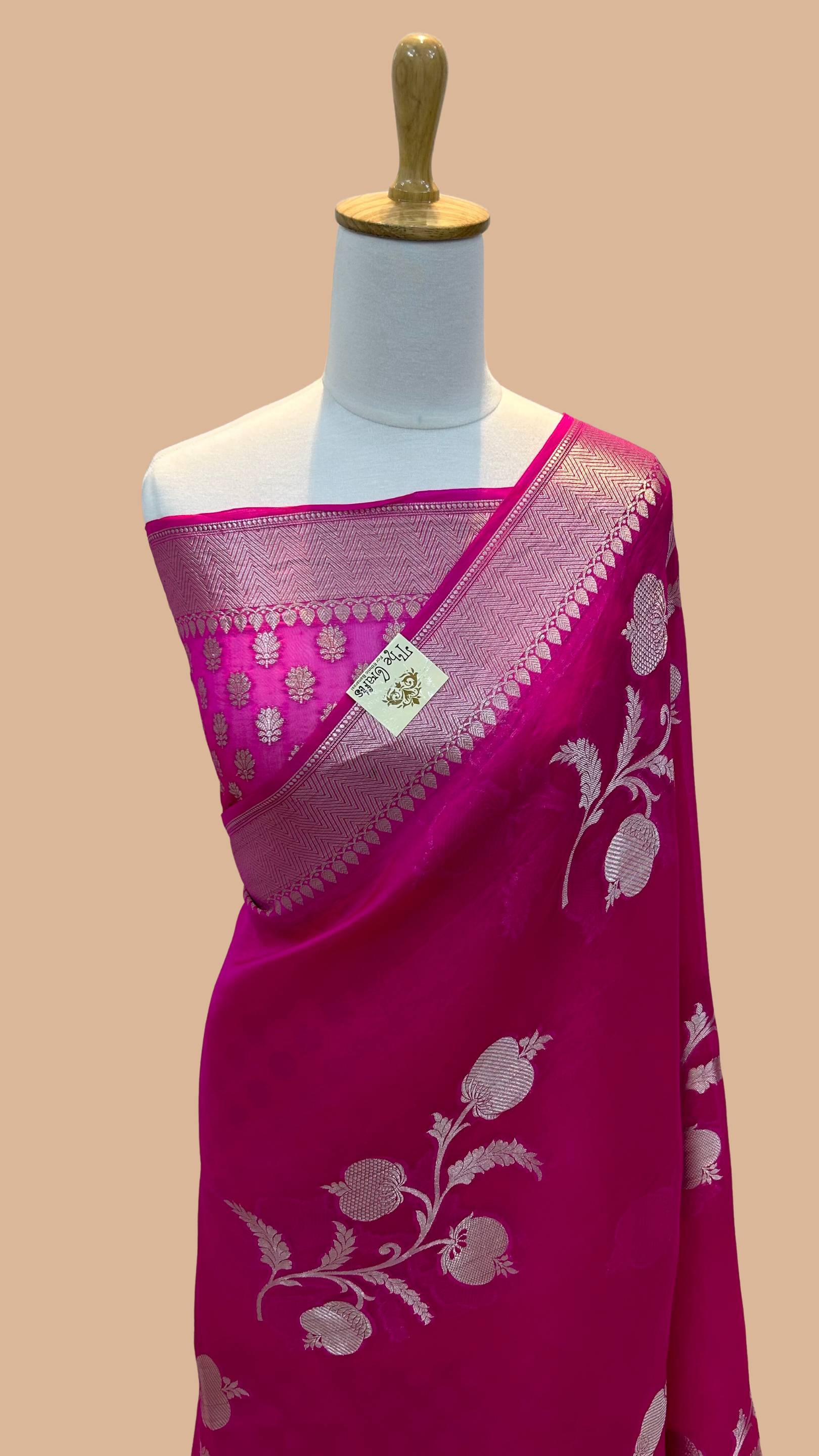 Designer Handloom Kora Silk Banarasi Saree in Bright Flamingo Pink and –  Bengal Looms India