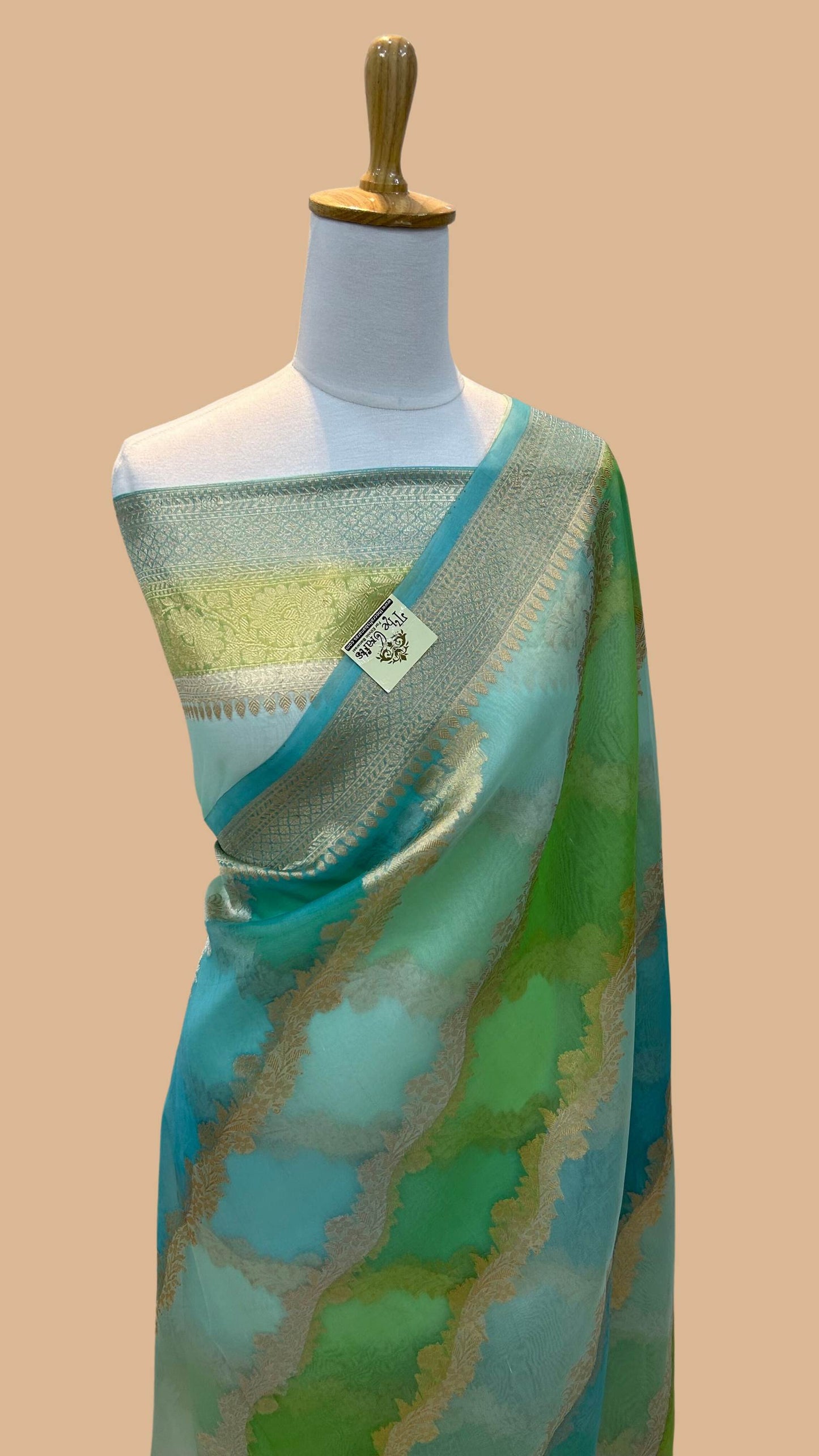 Pure Kora Silk Handloom Banarasi Saree - Sona Rupa Kadiyal Stripes