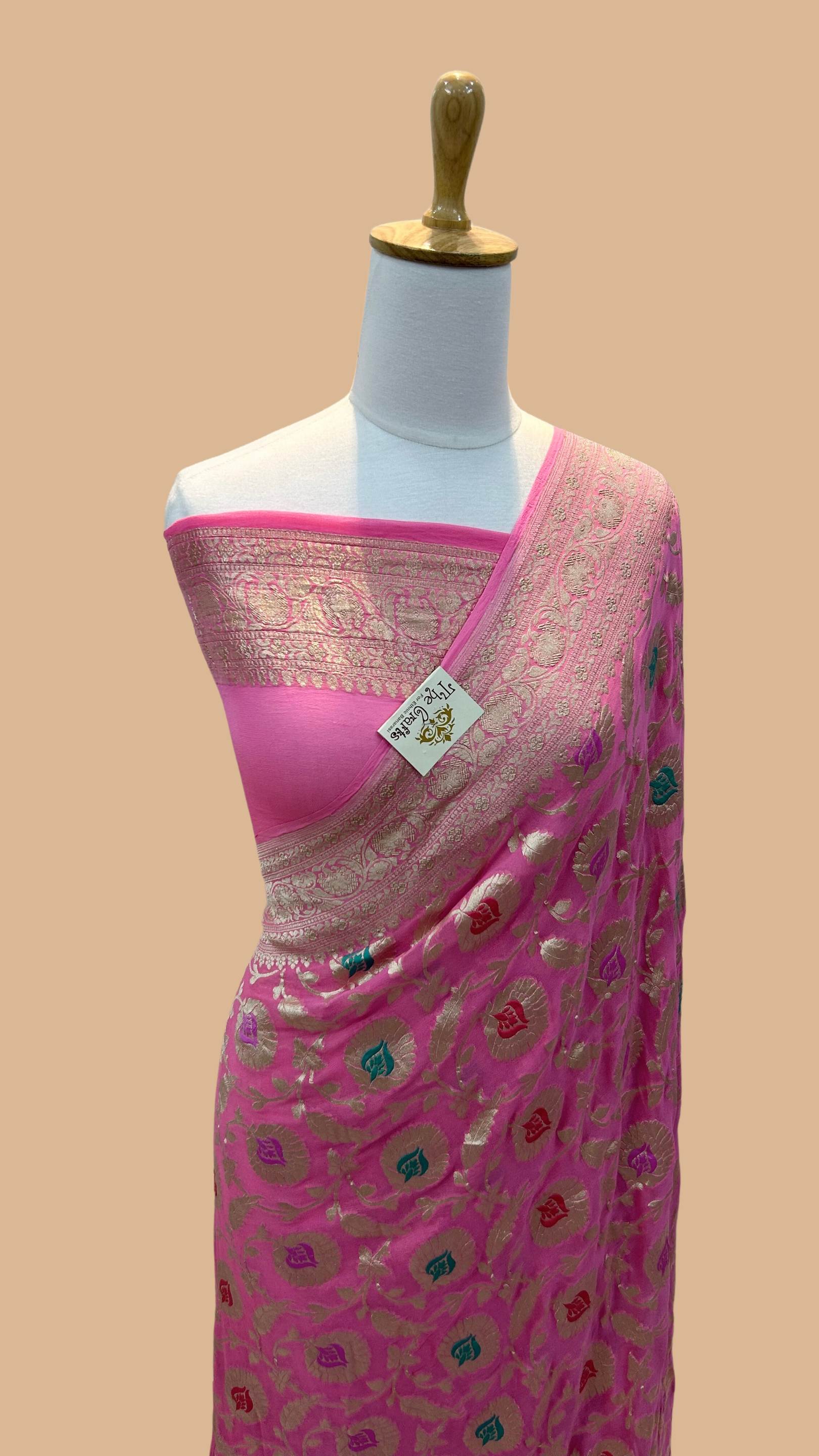 Khaddi Georgette Handloom Banarasi Saree - Jaal with Meenakari