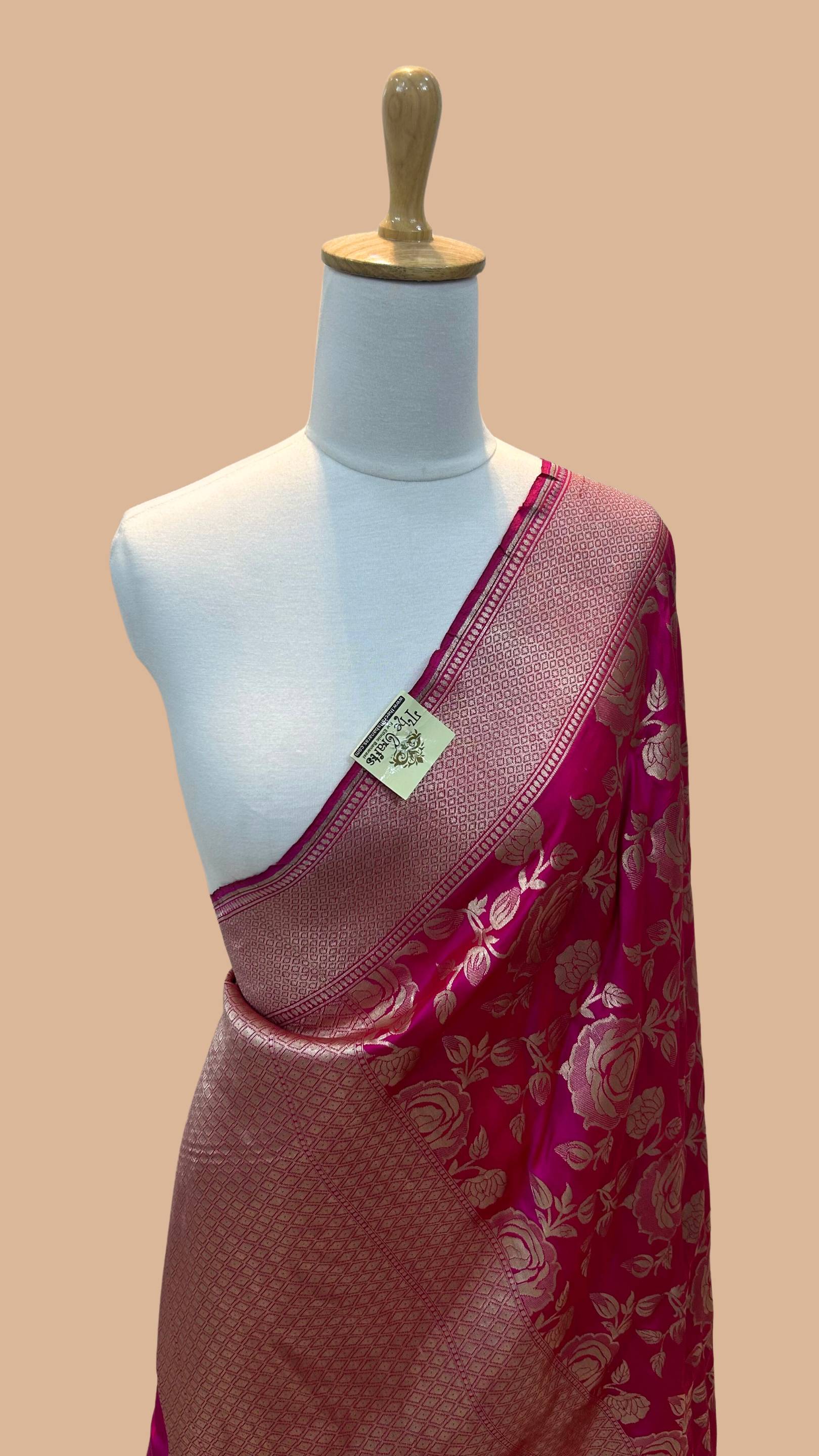 Hot pink Pure Katan Silk Banarasi Handloom Dupatta